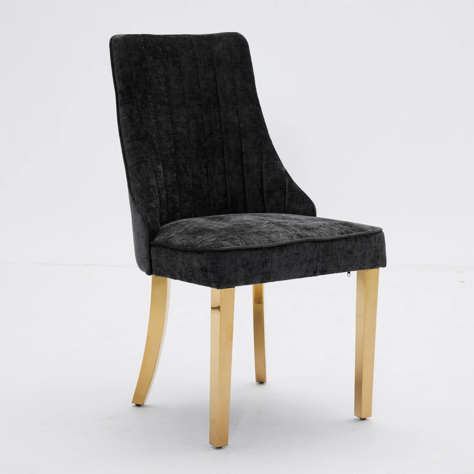 Dining Chairs, Set of 2 Accent Chair Golden Stainless Steel Legs, Chenille Black - Image 3