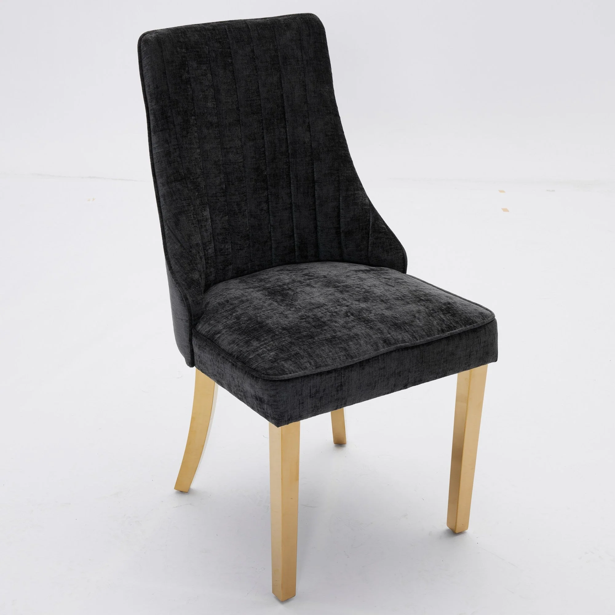 Dining Chairs, Set of 2 Accent Chair Golden Stainless Steel Legs, Chenille Black - Image 4