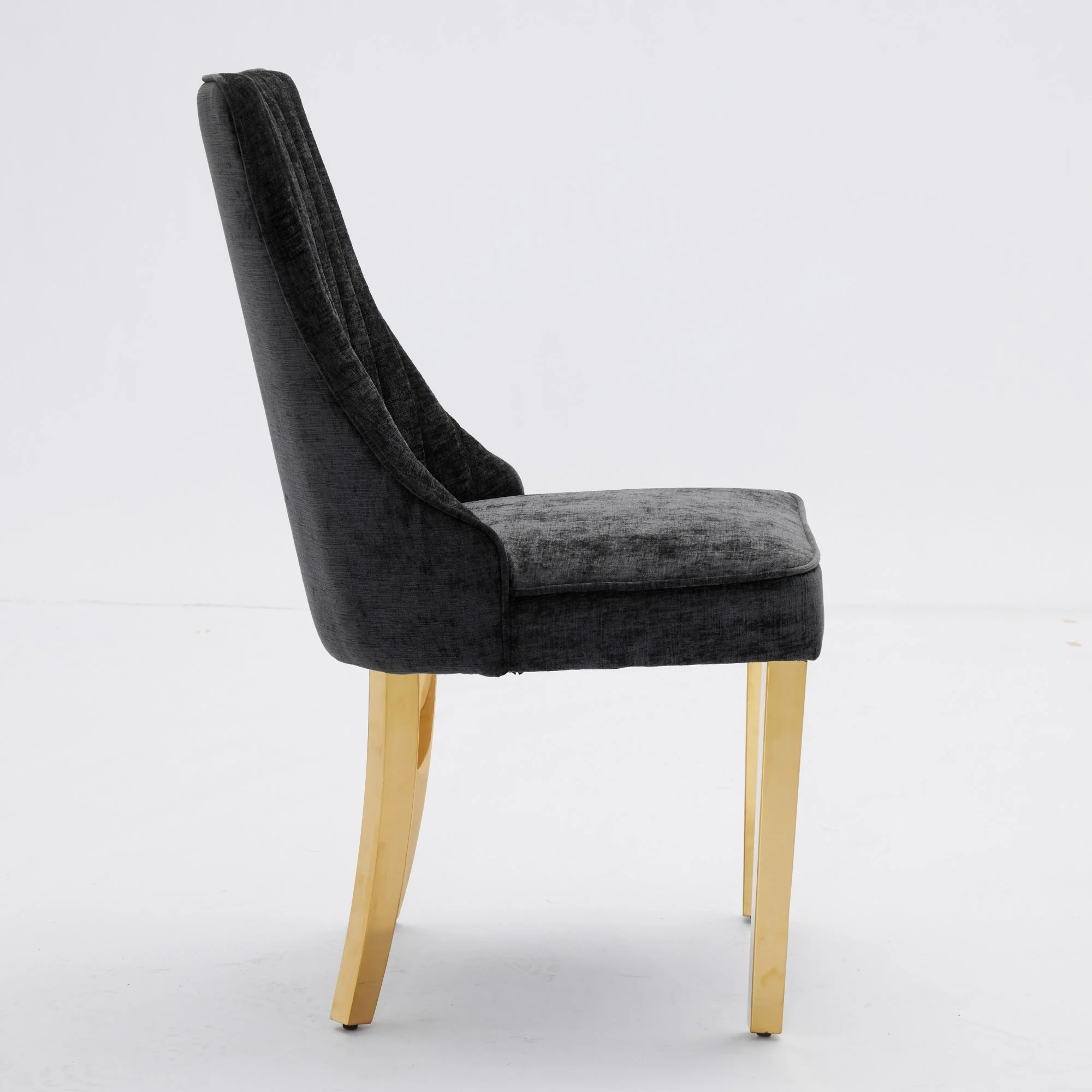 Dining Chairs, Set of 2 Accent Chair Golden Stainless Steel Legs, Chenille Black - Image 5