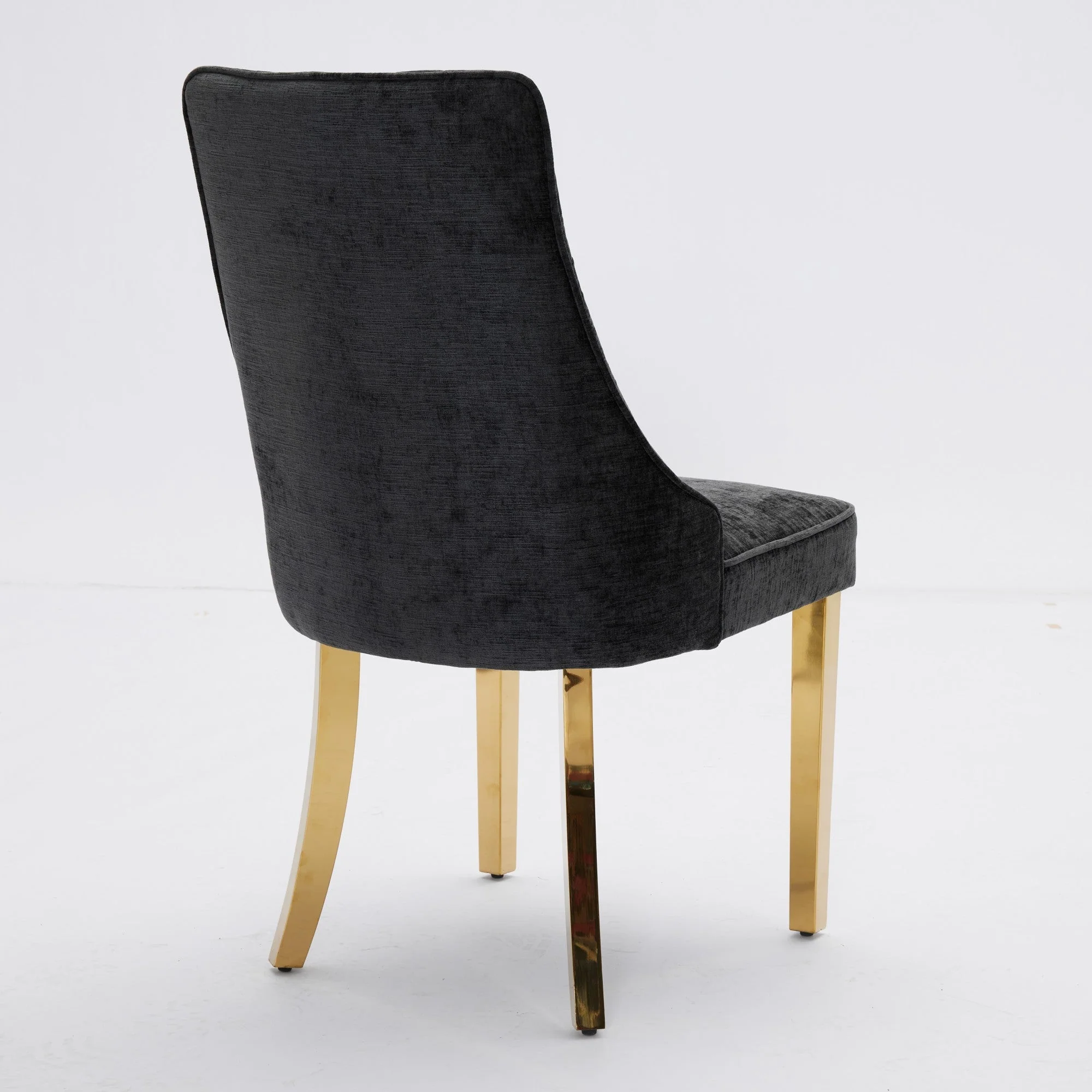 Dining Chairs, Set of 2 Accent Chair Golden Stainless Steel Legs, Chenille Black - Image 6