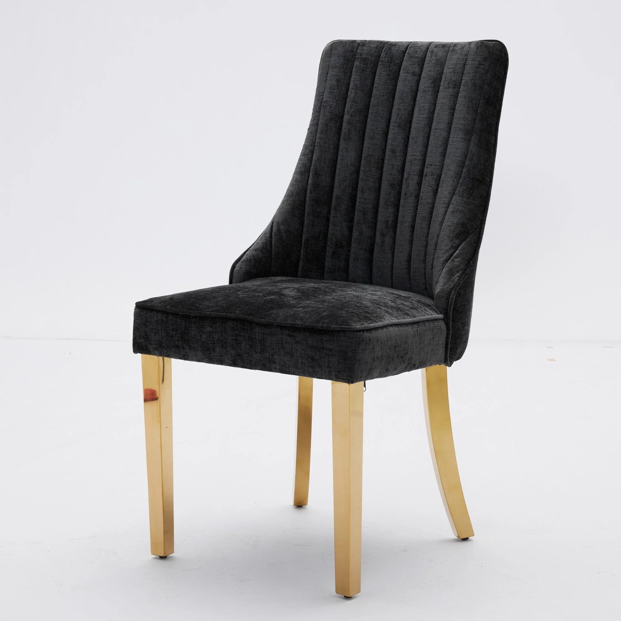Dining Chairs, Set of 2 Accent Chair Golden Stainless Steel Legs, Chenille Black - Image 8