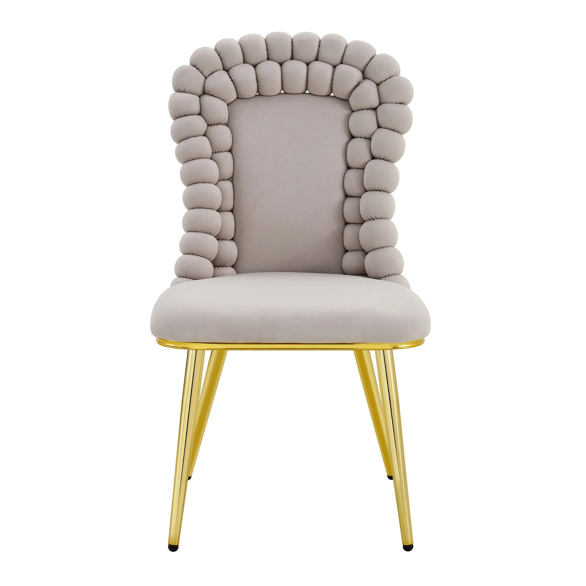 Dining Chairs (Set of 2) Ball Chain Backrest Gold-Plated Metal Legs, Light Grey Velvet - Image 9