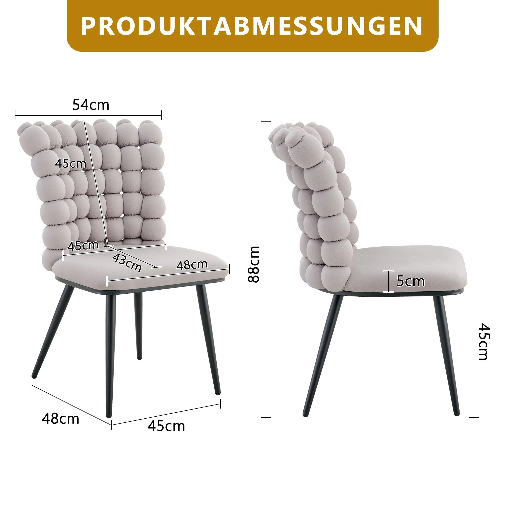 Dining Chairs Set of 2 Beaded Chain Black Metal Legs Light Grey Velvet - Image 3