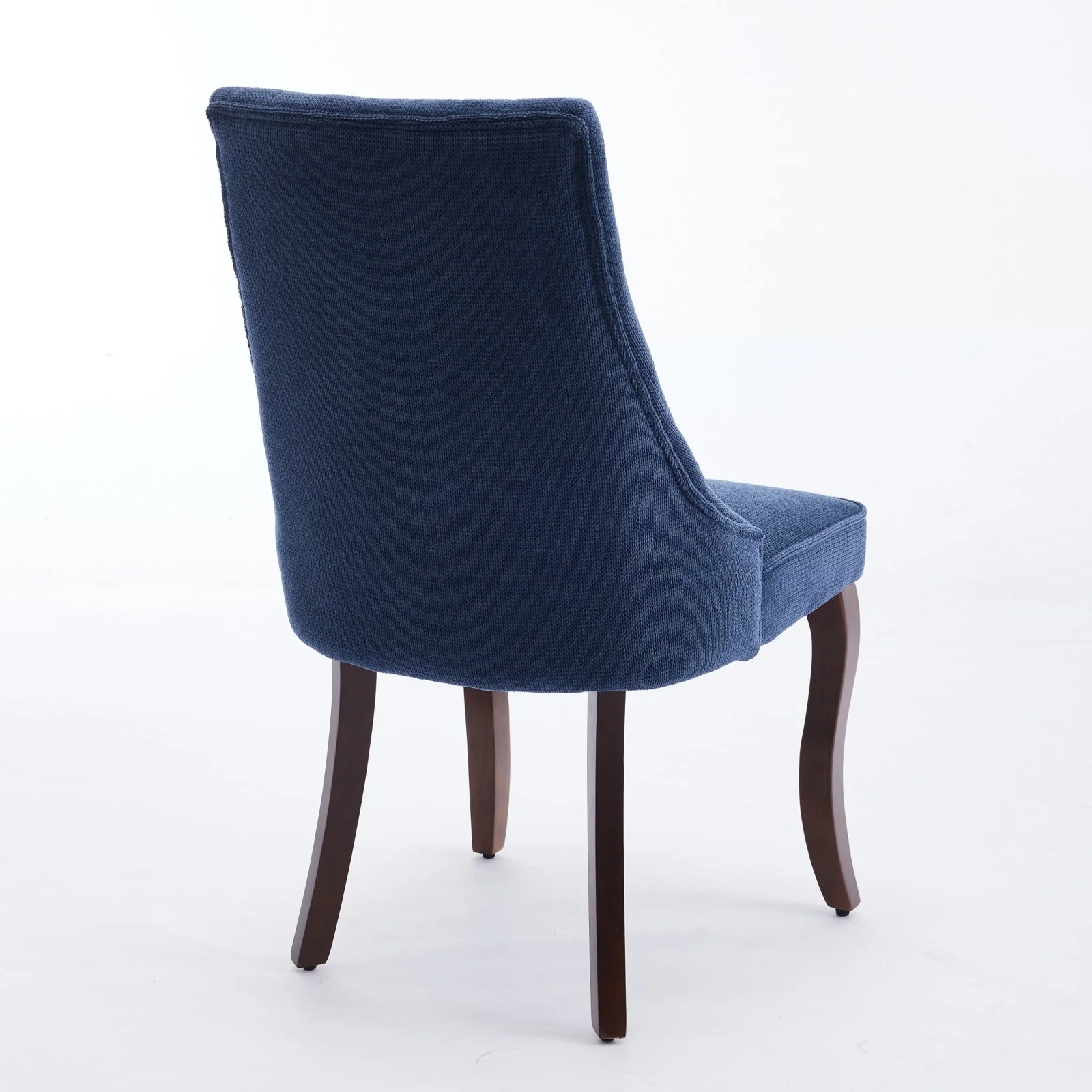 Dining Chairs Set of 2 Channel Upholstered Solid Wood Legs - Blue Linen - Image 5