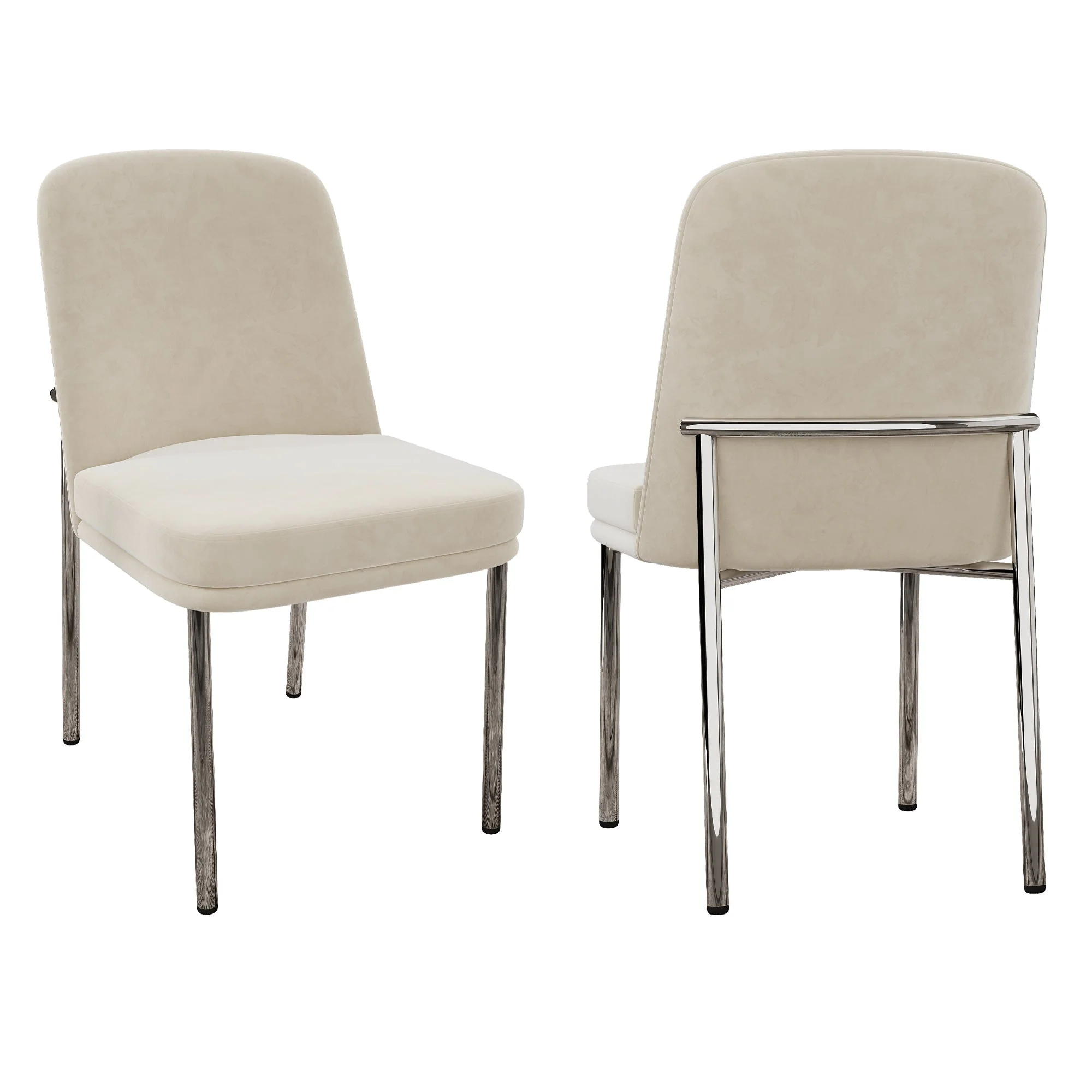 Dining Chairs Set of 2 Thickened Cushion Modern Metal Legs - Beige Velvet - Image 3