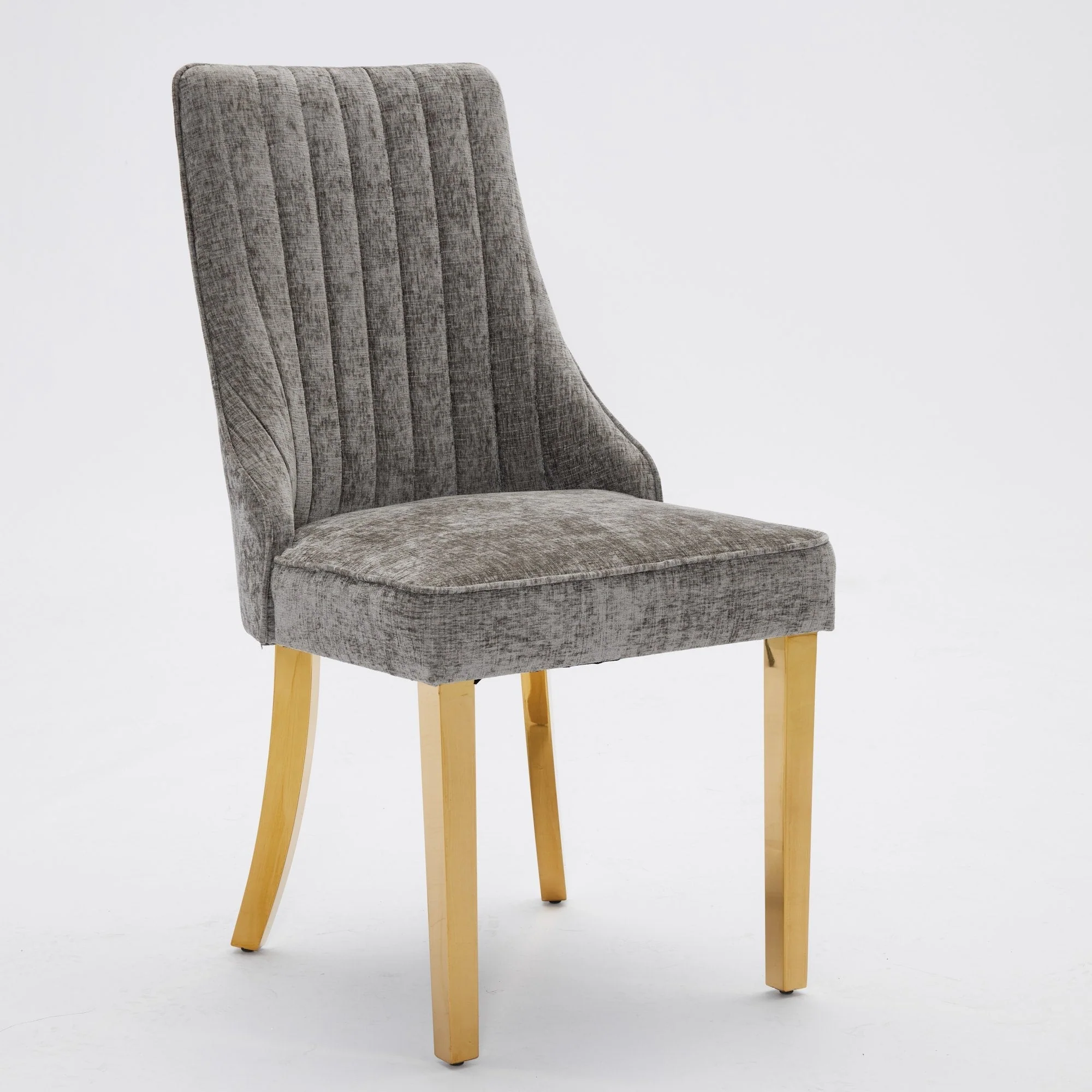 Dining Chairs Set of 2 Upholstered Chenille Channel Golden Legs - Gray - Image 3