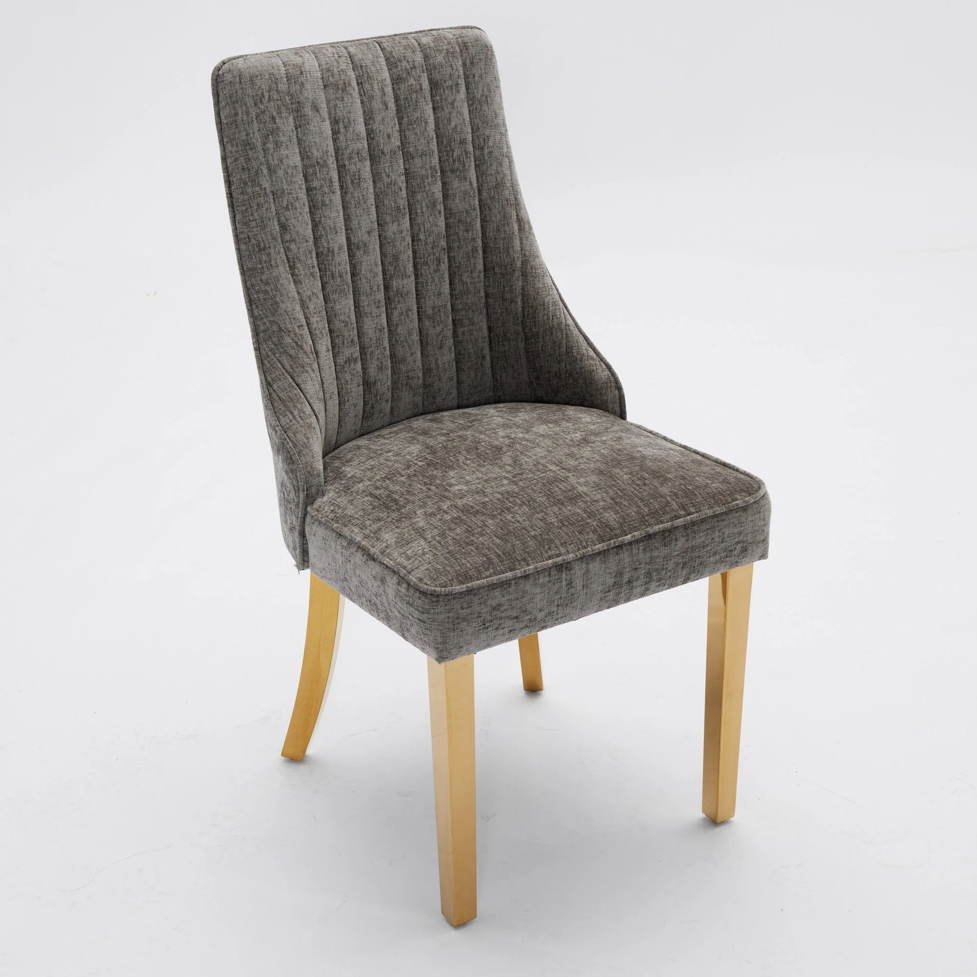 Dining Chairs Set of 2 Upholstered Chenille Channel Golden Legs - Gray - Image 4
