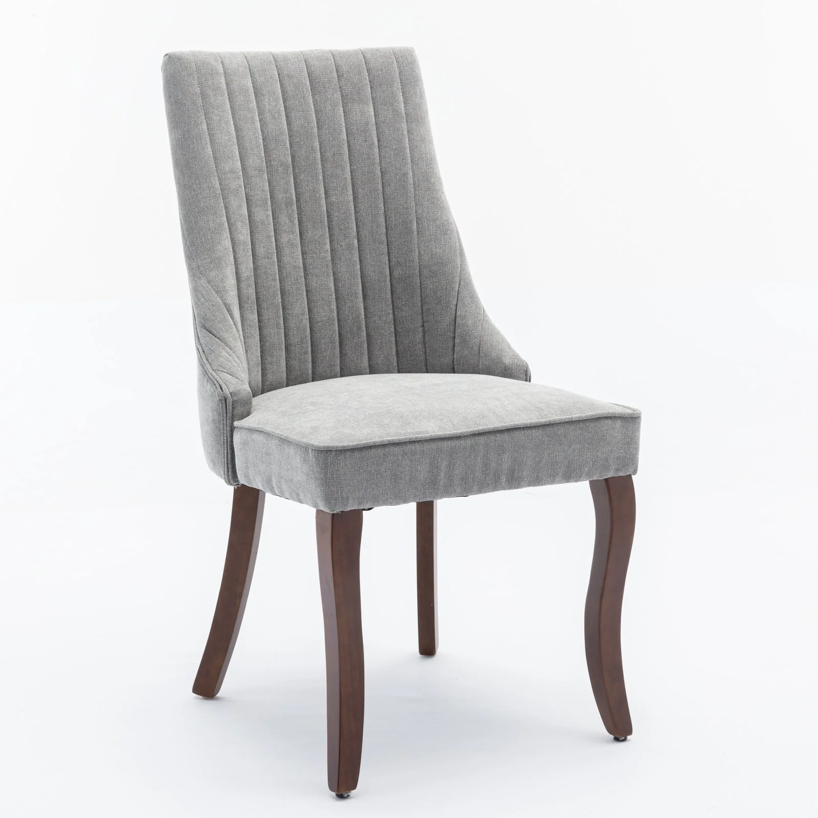 Dining Chairs Set of 2 Upholstered Fabric Curved Solid Wood Legs - Gray - Image 3