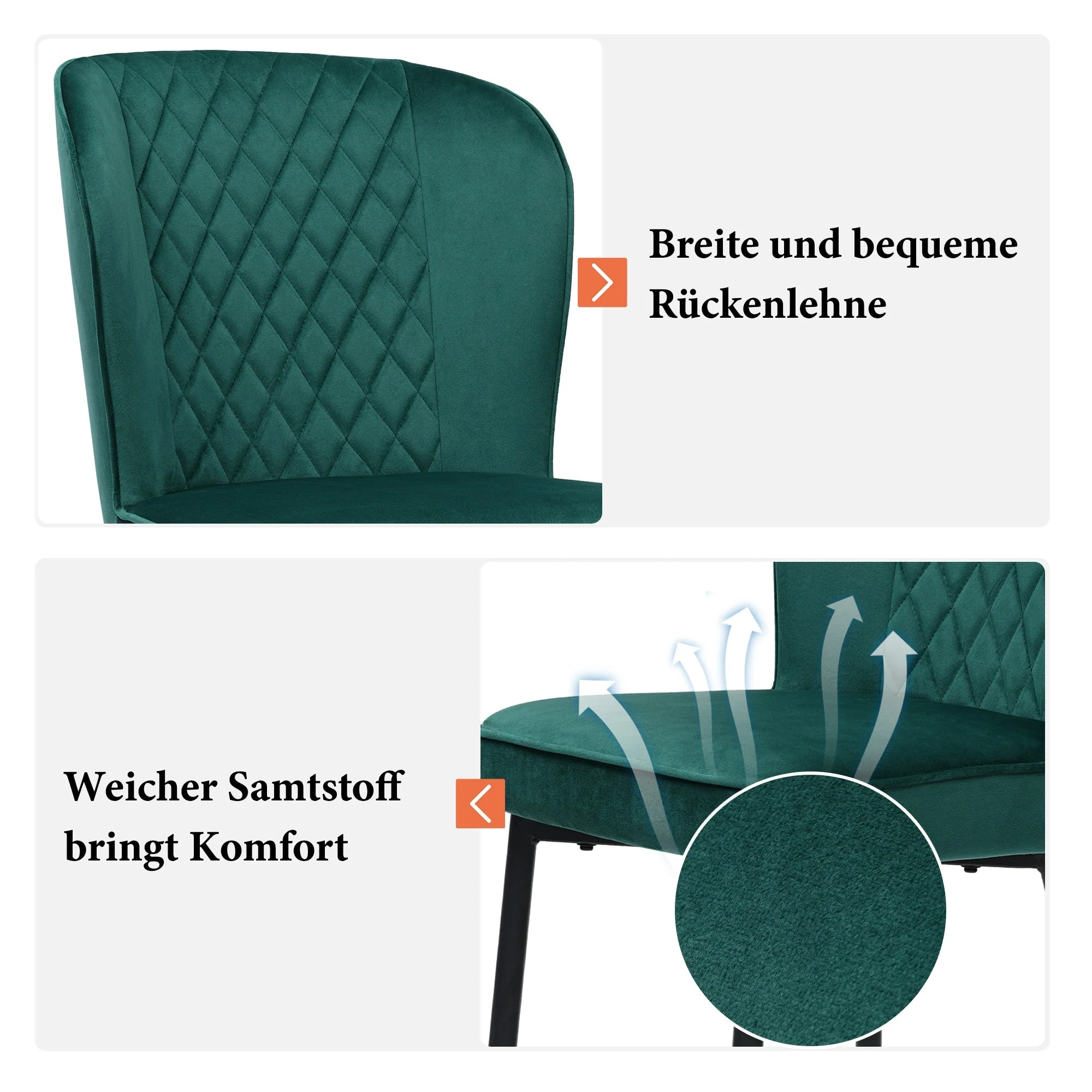 Dining Chairs Set of 2 Upholstered Velvet Seat Backrest Dark Green - Image 7