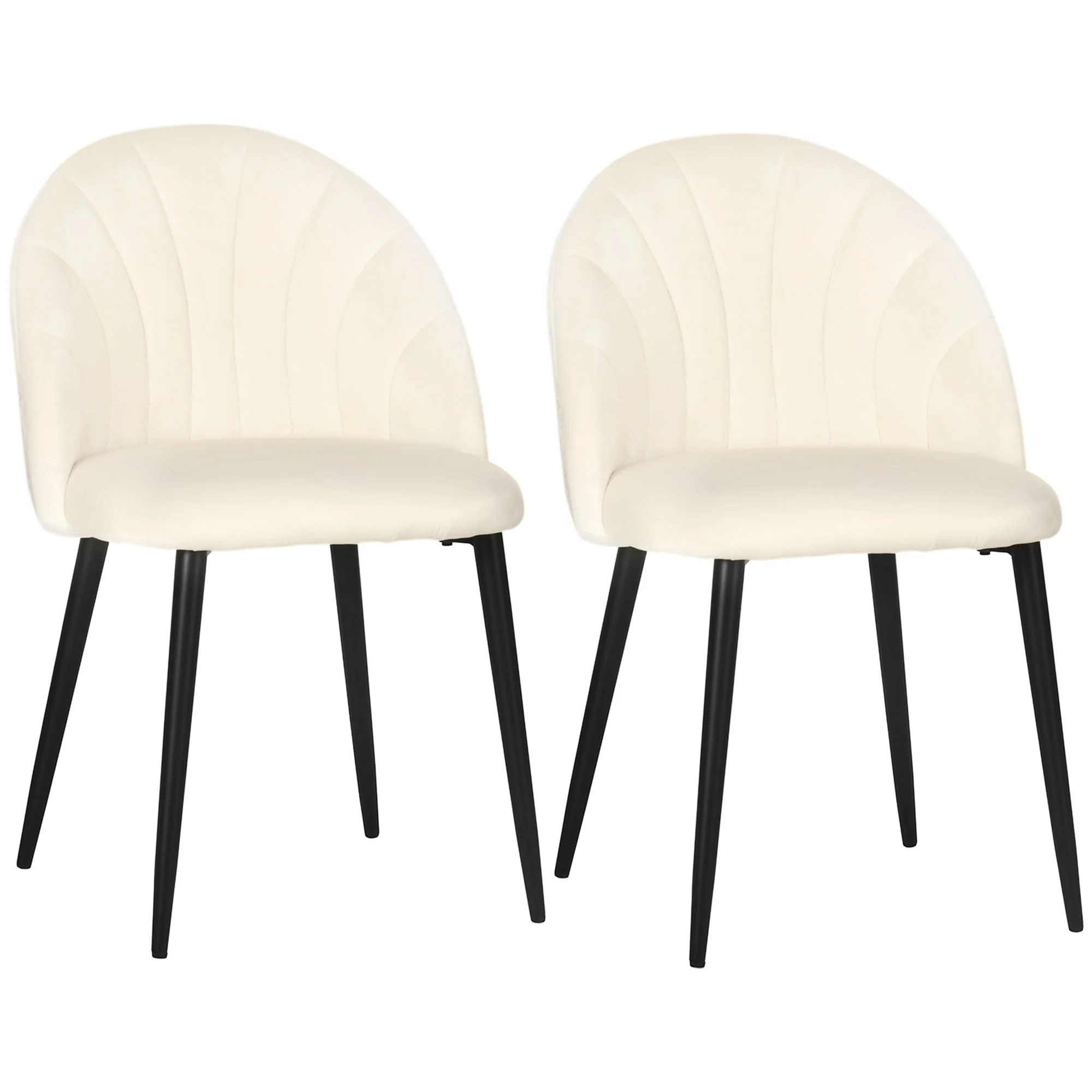 Dining Chairs, Set of 2 Upholstered with Velvet Backrest and Steel Legs, Cream - Image 2