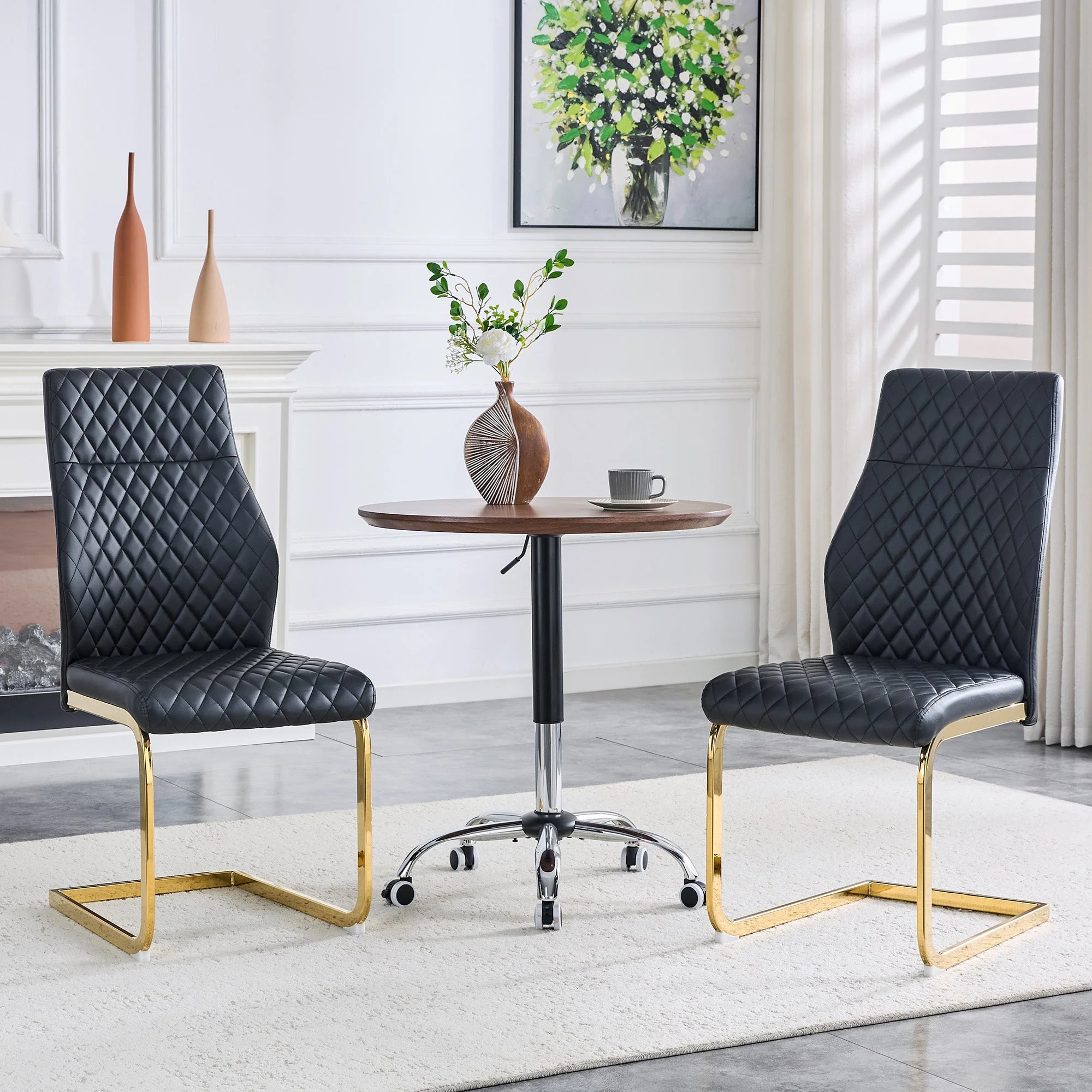 Dining Chairs Set of 2 with High Backrest and Padded Cushion, Black and Gold - Image 2