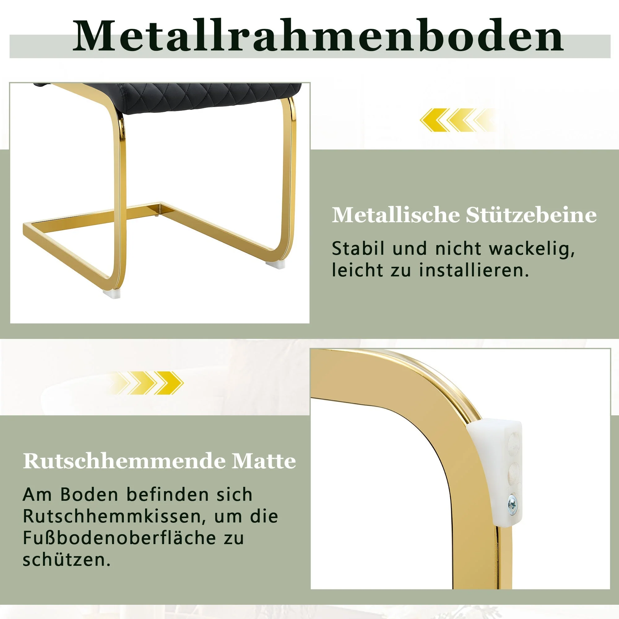 Dining Chairs Set of 2 with High Backrest and Padded Cushion, Black and Gold - Image 6