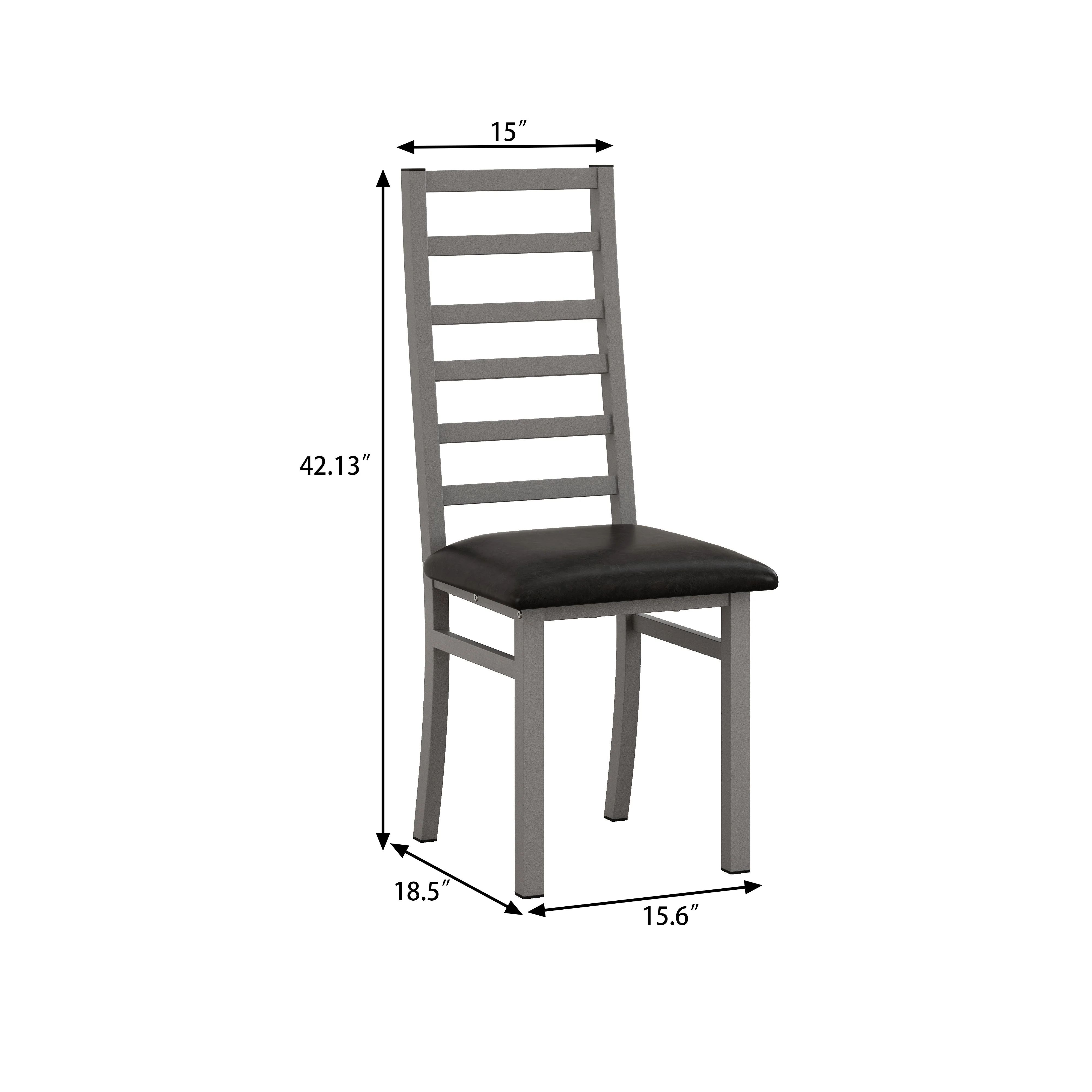 Dining Chairs - Set of 4, High Back Armless, Steel & PU Leather, Grey - Image 2