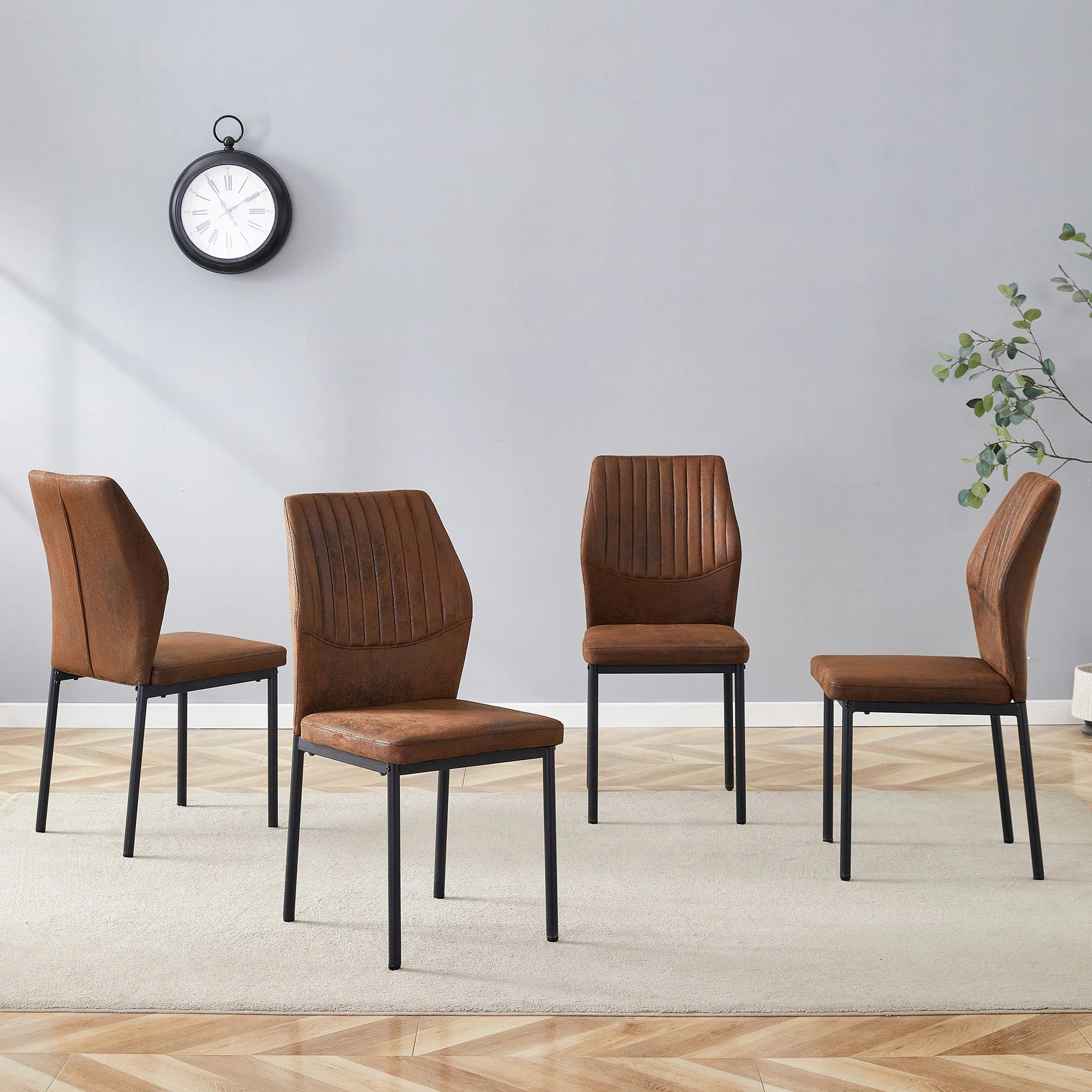 Dining Chairs Set of 4, Lightweight Luxury Style with Tech Fabric and Metal Legs, Brown and Black