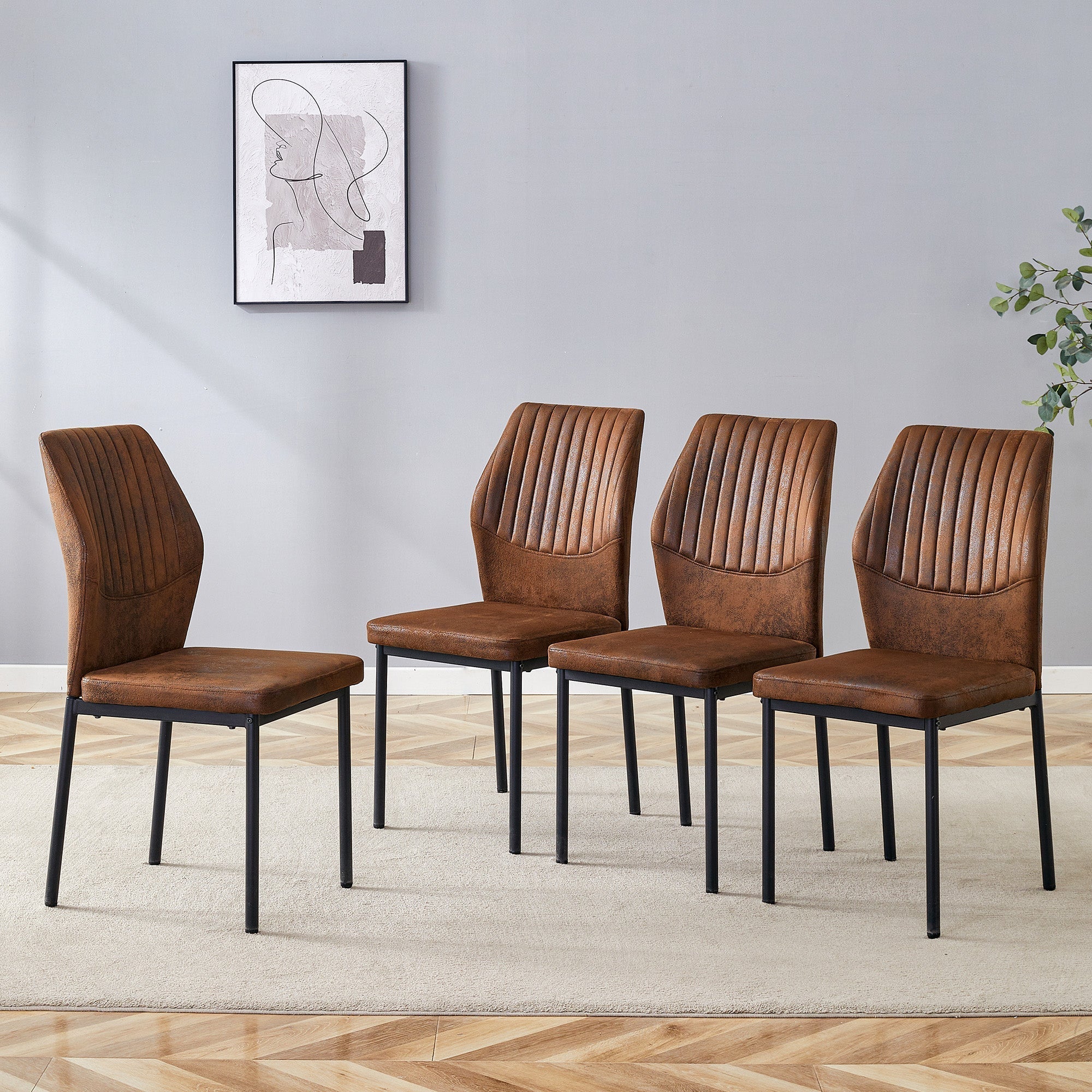 Dining Chairs Set of 4, Lightweight Luxury Style with Tech Fabric and Metal Legs, Brown and Black - Image 2