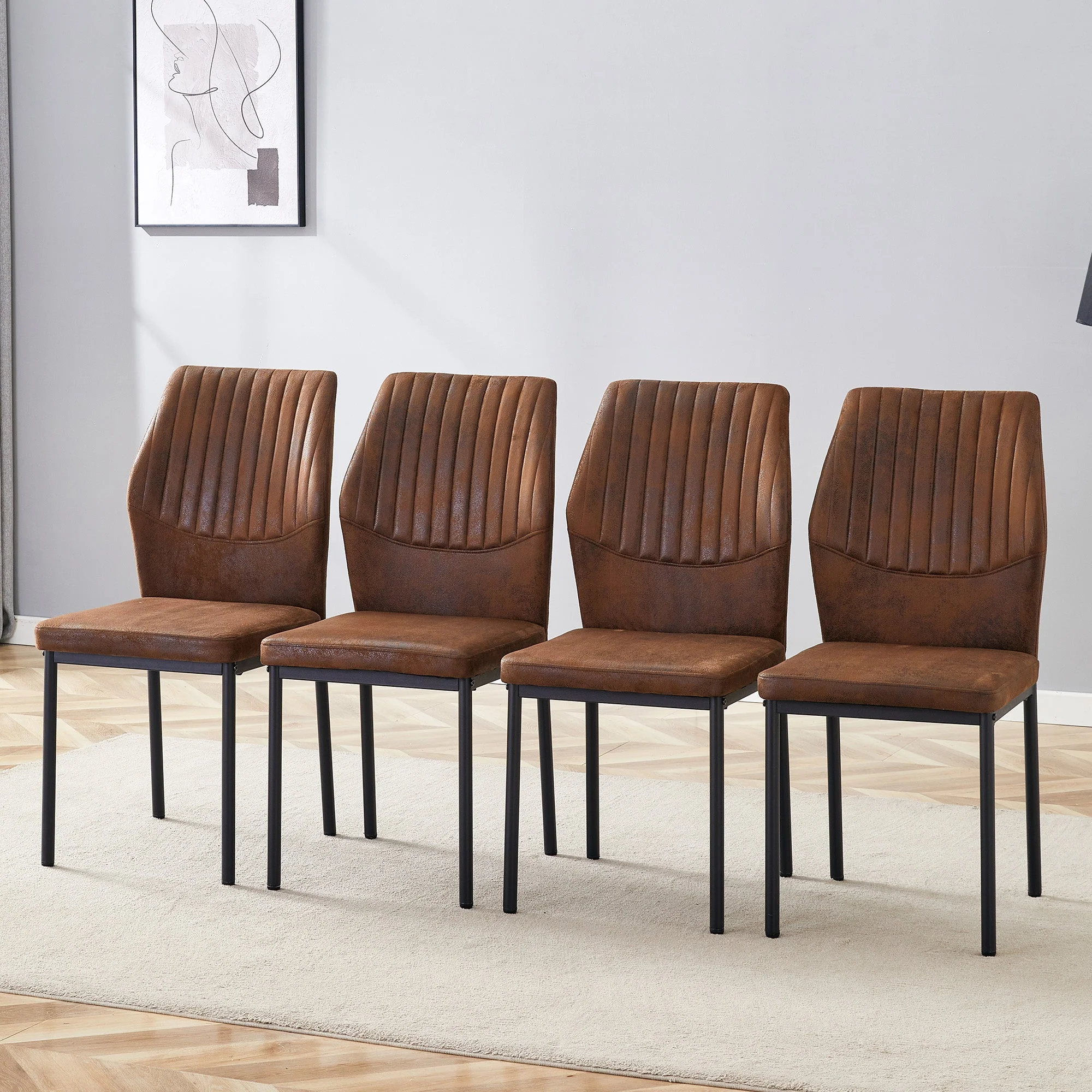 Dining Chairs Set of 4, Lightweight Luxury Style with Tech Fabric and Metal Legs, Brown and Black - Image 3