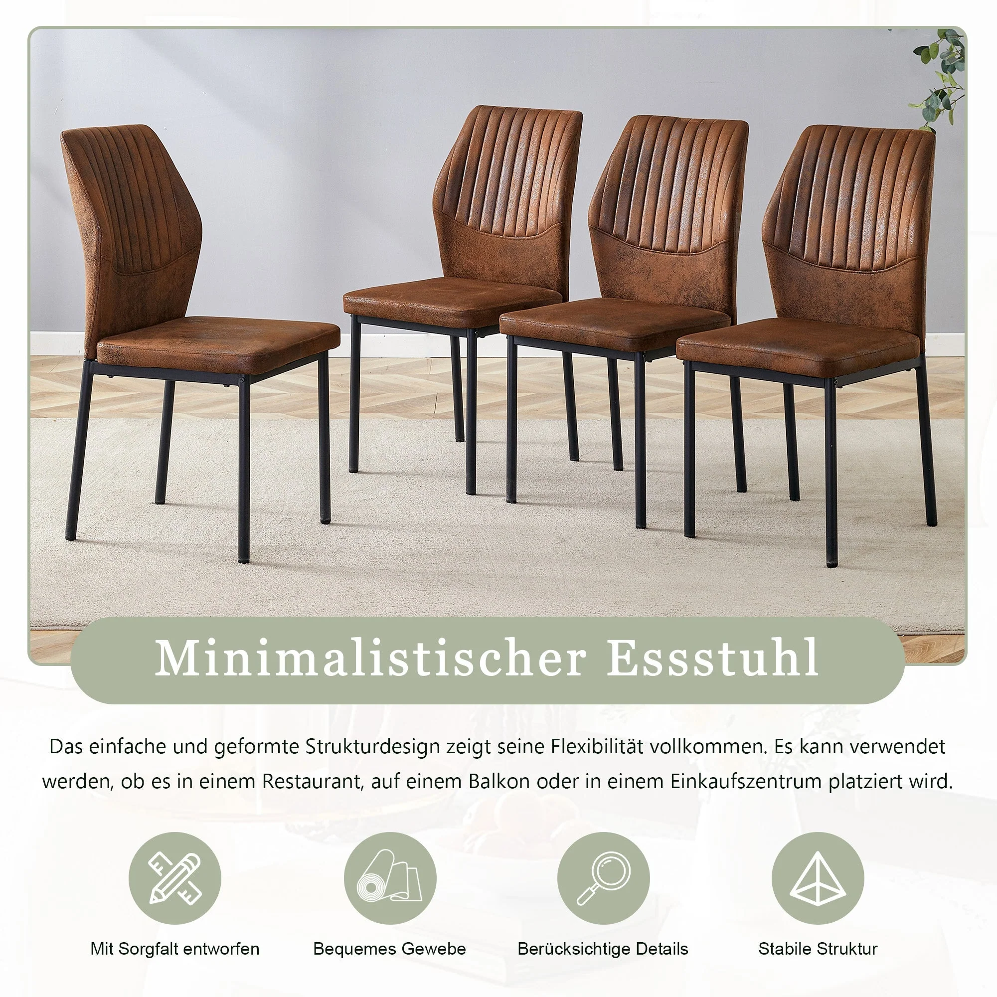 Dining Chairs Set of 4, Lightweight Luxury Style with Tech Fabric and Metal Legs, Brown and Black - Image 5