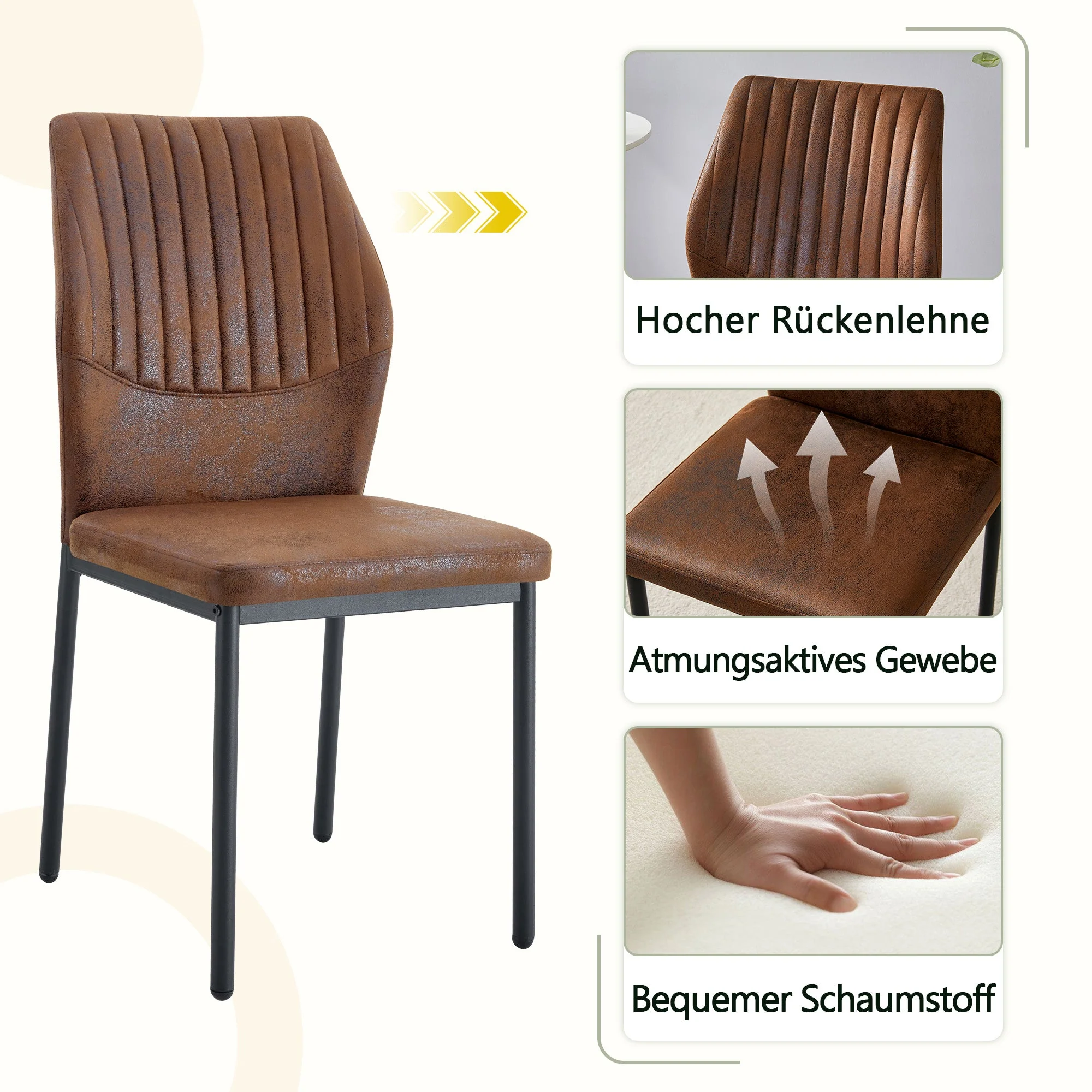 Dining Chairs Set of 4, Lightweight Luxury Style with Tech Fabric and Metal Legs, Brown and Black - Image 6