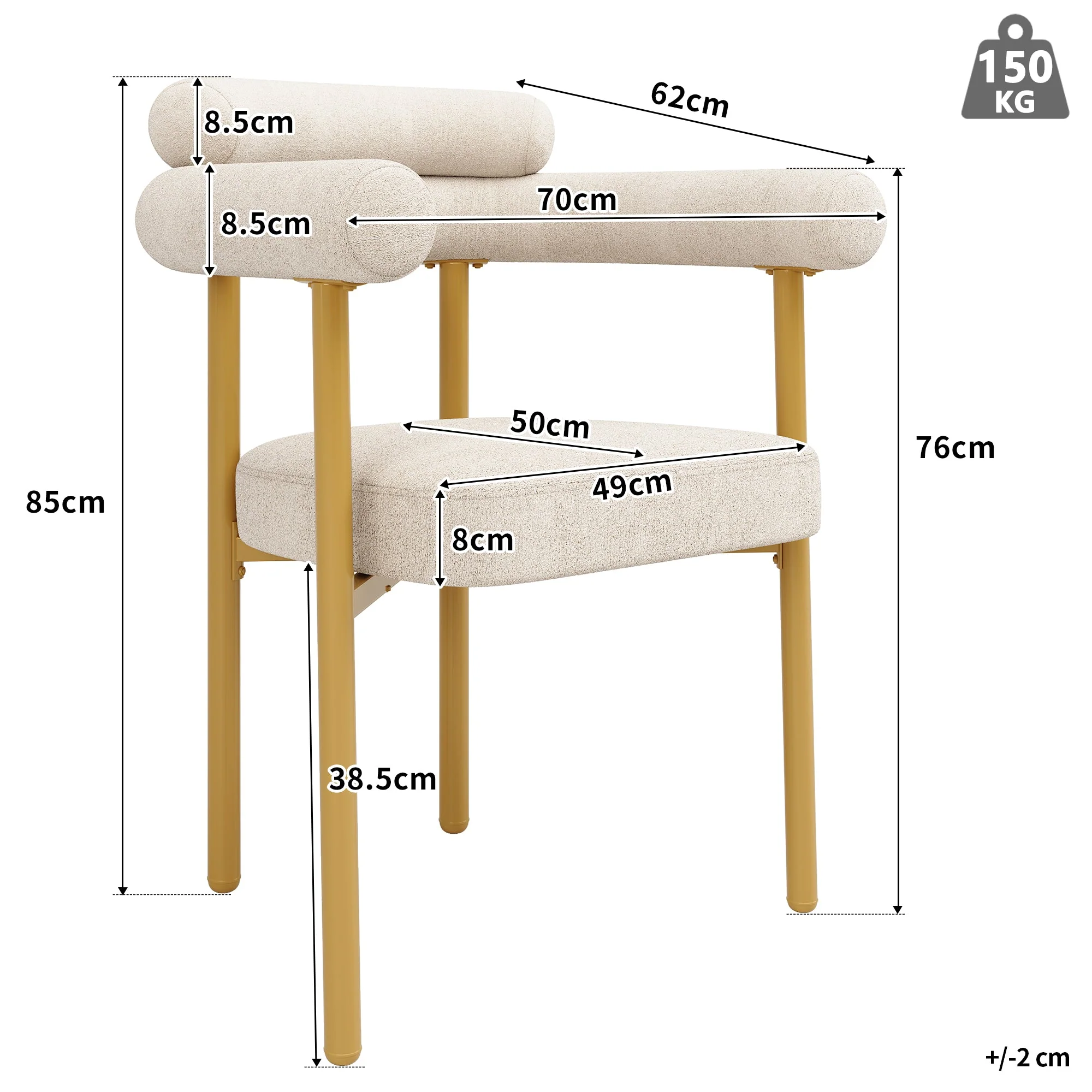 Dining Chairs Set of 4 Modern Gold Legs Ring Seats - Beige Suede - Image 3