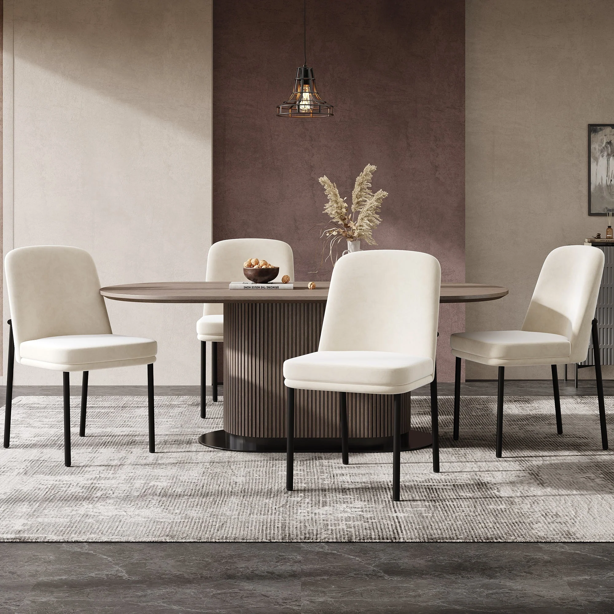 Dining Chairs Set of 4 Thickened Cushions Metal Legs Black Frame - Velvet Beige - Image 2