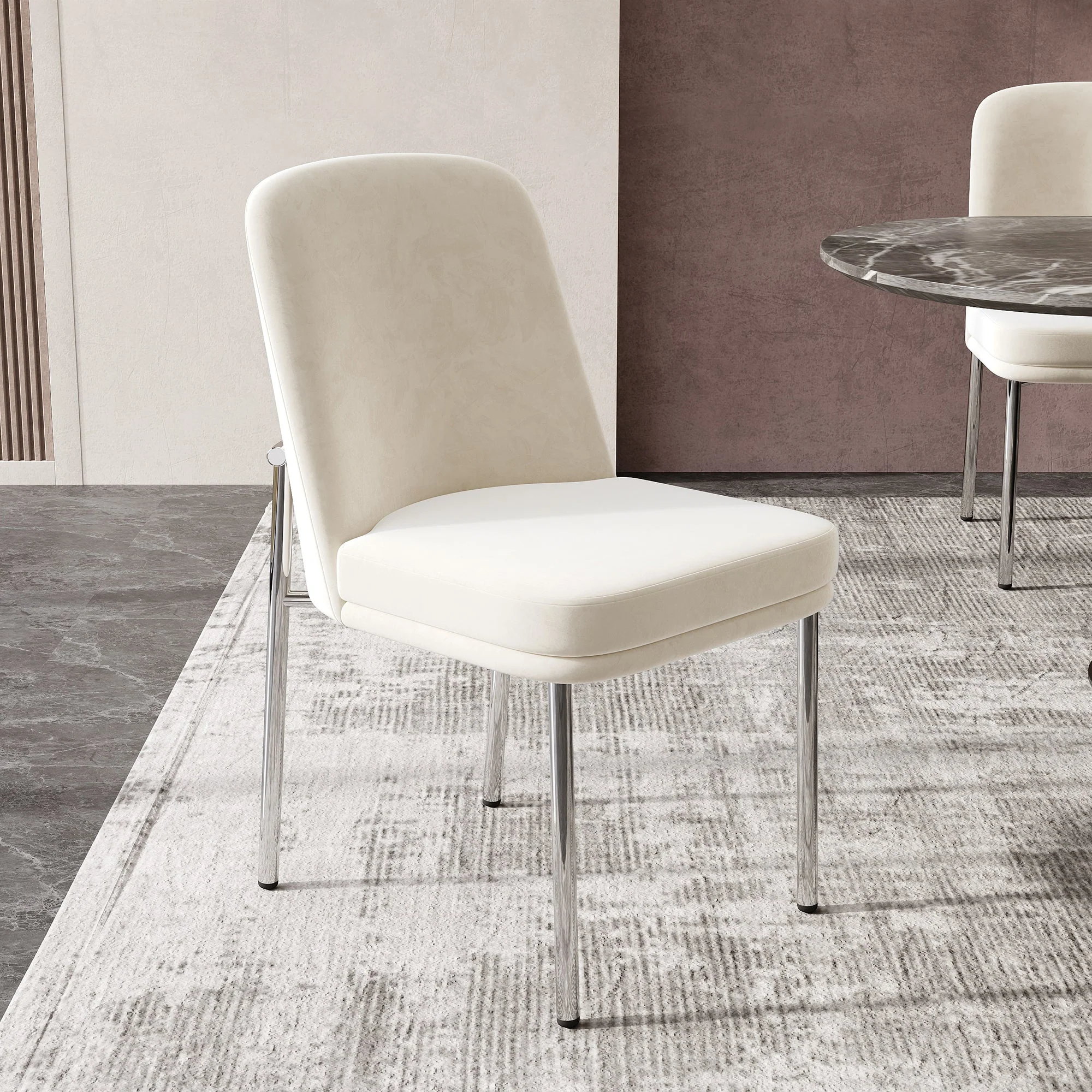 Dining Chairs Set of 4 Thickened Cushions Metal Legs - Velvet Beige - Image 3
