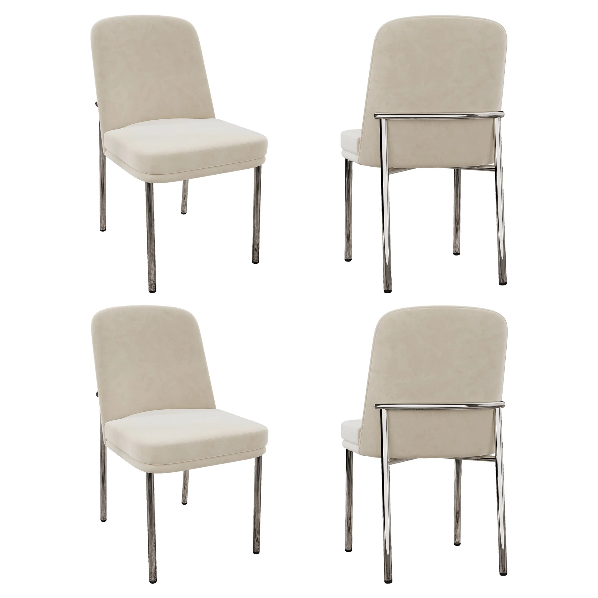 Dining Chairs Set of 4 Thickened Cushions Metal Legs - Velvet Beige - Image 4