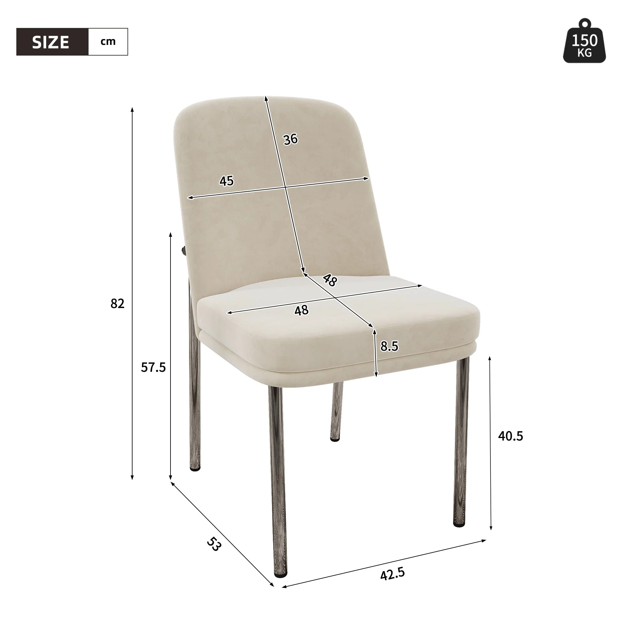 Dining Chairs Set of 4 Thickened Cushions Metal Legs - Velvet Beige - Image 5