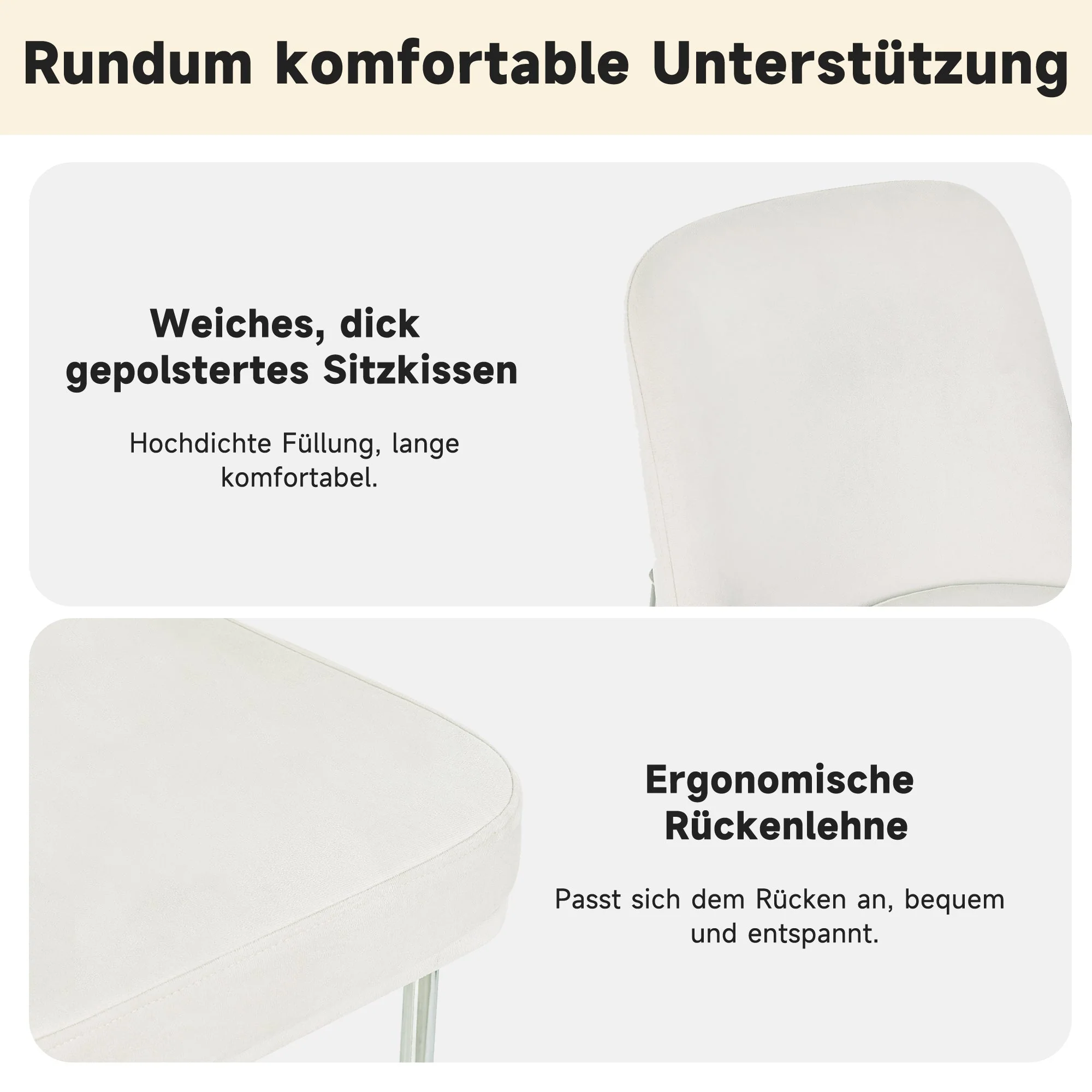 Dining Chairs Set of 4 Thickened Cushions Metal Legs - Velvet Beige - Image 7