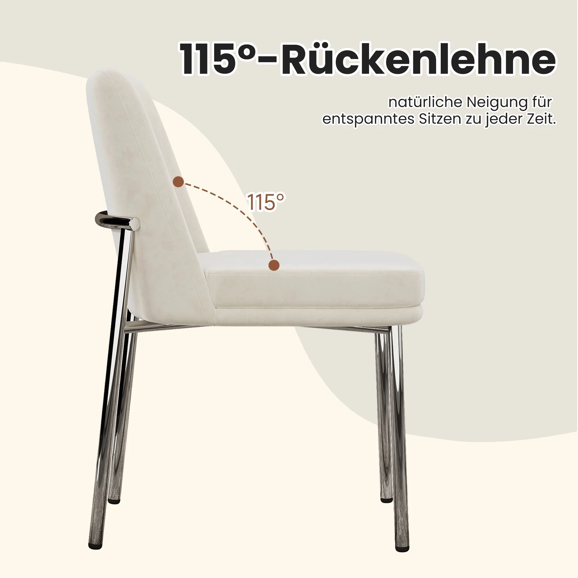 Dining Chairs Set of 4 Thickened Cushions Metal Legs - Velvet Beige - Image 8