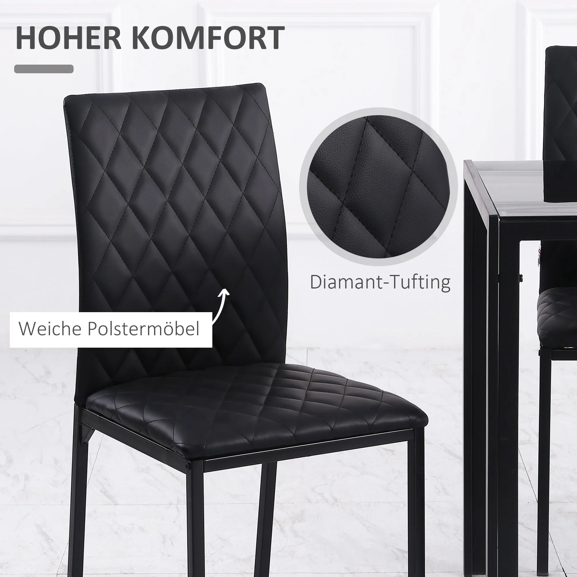 Dining Chairs, Set of 4 Upholstered Steel Legs, Black - Image 5