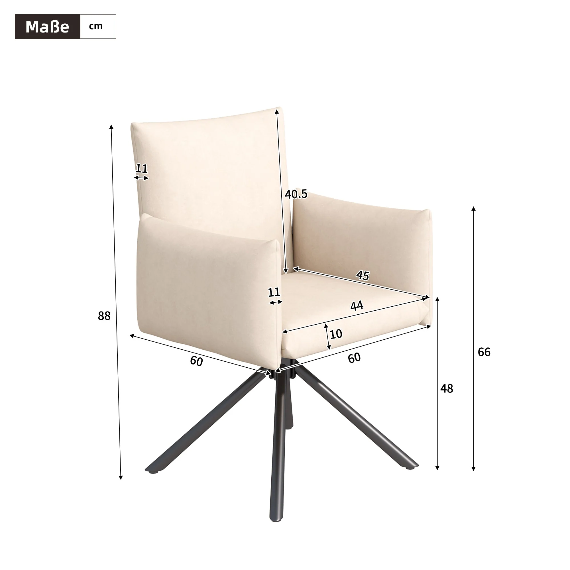 Dining Chairs Set of 4 Upholstered Swivel 360° Lumbar Support - Velvet Beige - Image 4