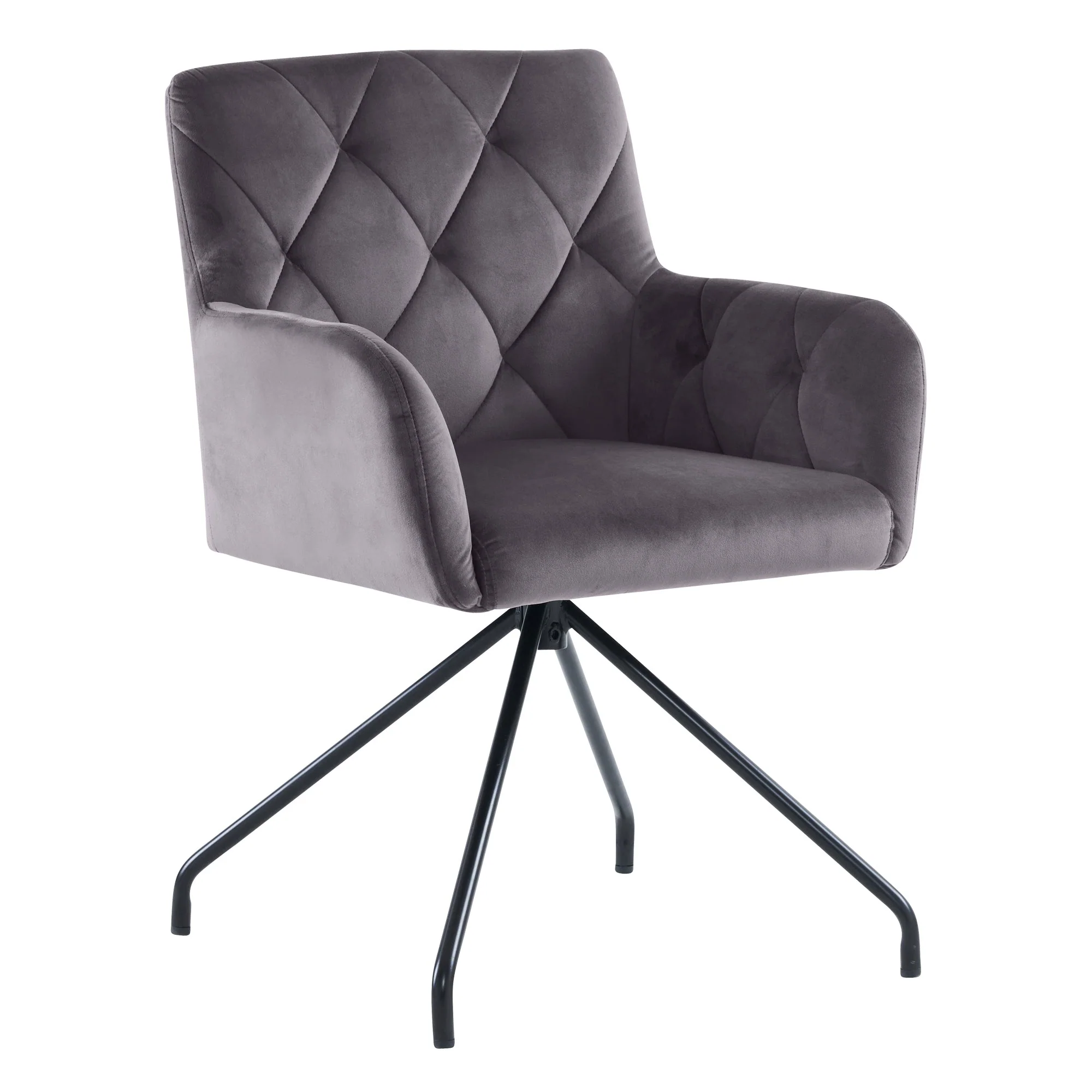 Dining Chairs Set of 4 with Diamond Pattern, Metal Legs and Lumbar Support, Grey Velvet - Image 10