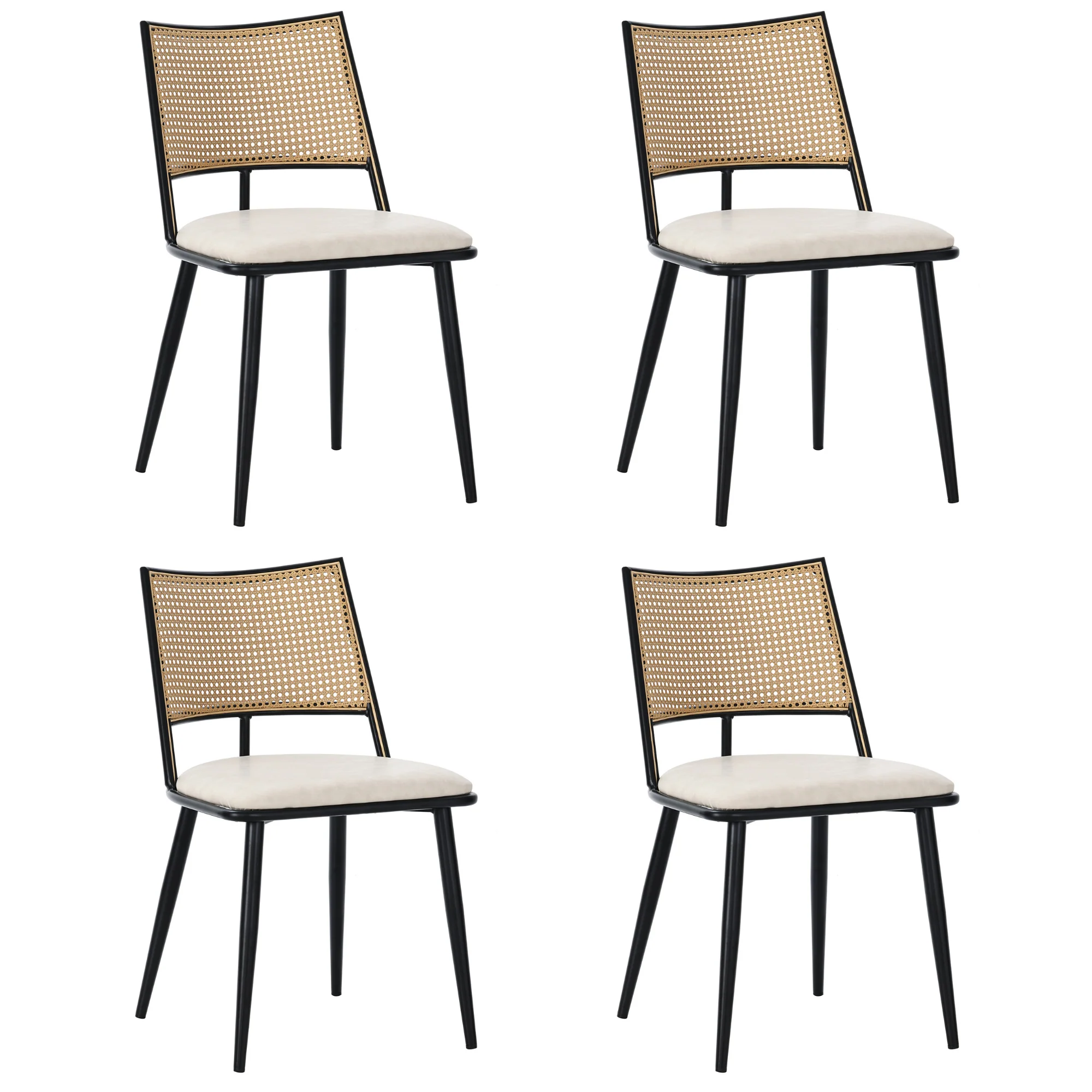 Dining Chairs Set of 4 with PU Seat and Rattan Backrest, Black - Image 7
