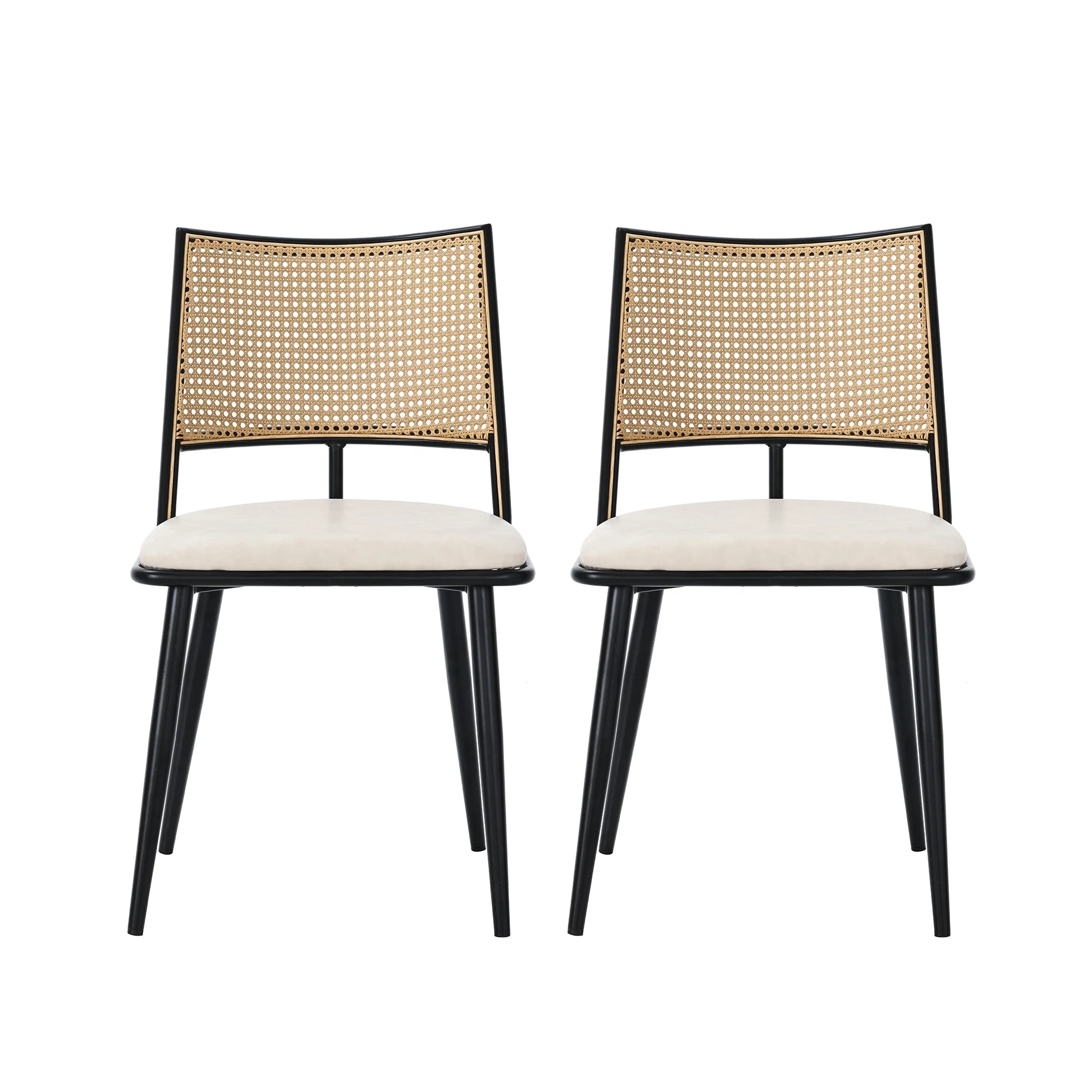Dining Chairs Set of 4 with PU Seat and Rattan Backrest, Black - Image 8