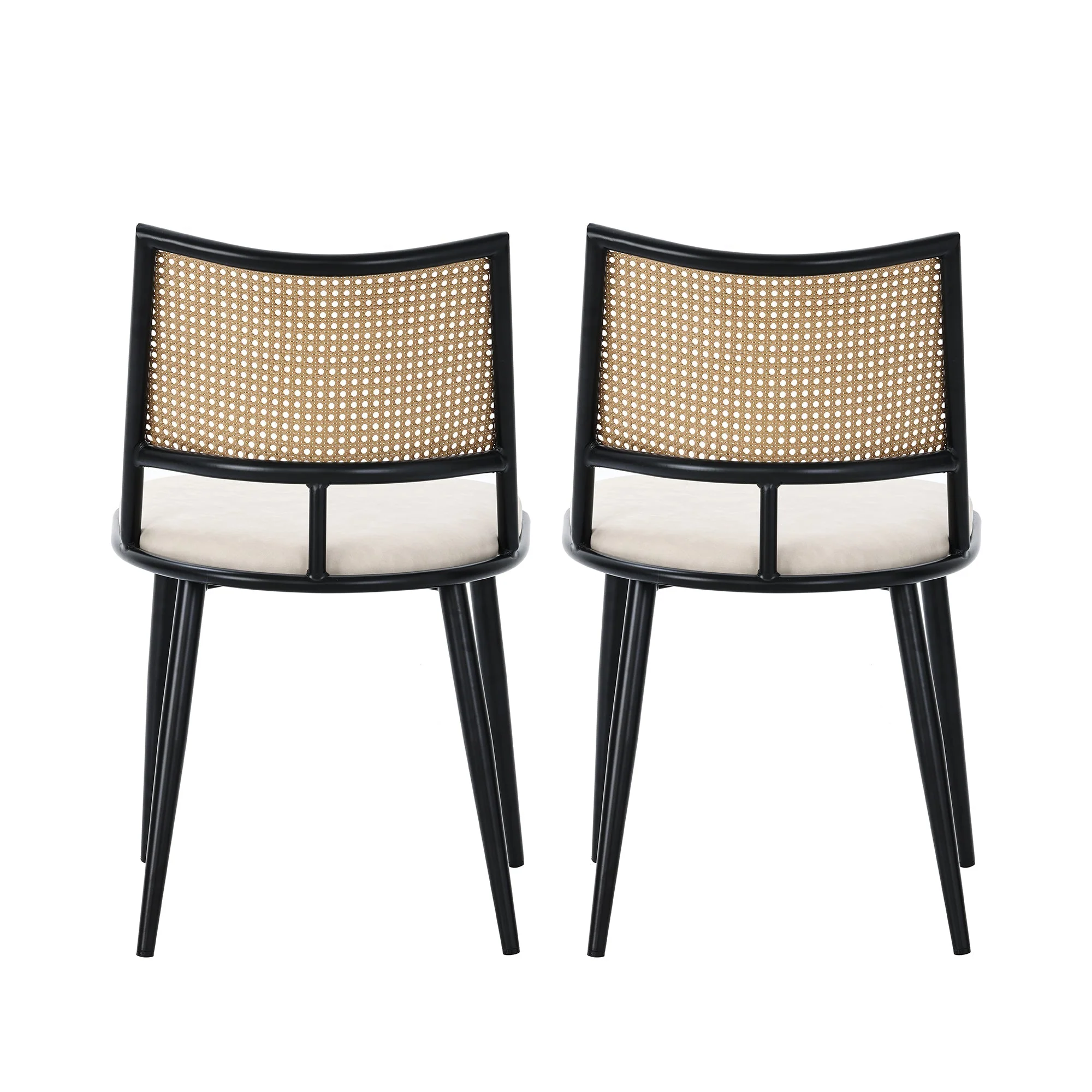 Dining Chairs Set of 4 with PU Seat and Rattan Backrest, Black - Image 9