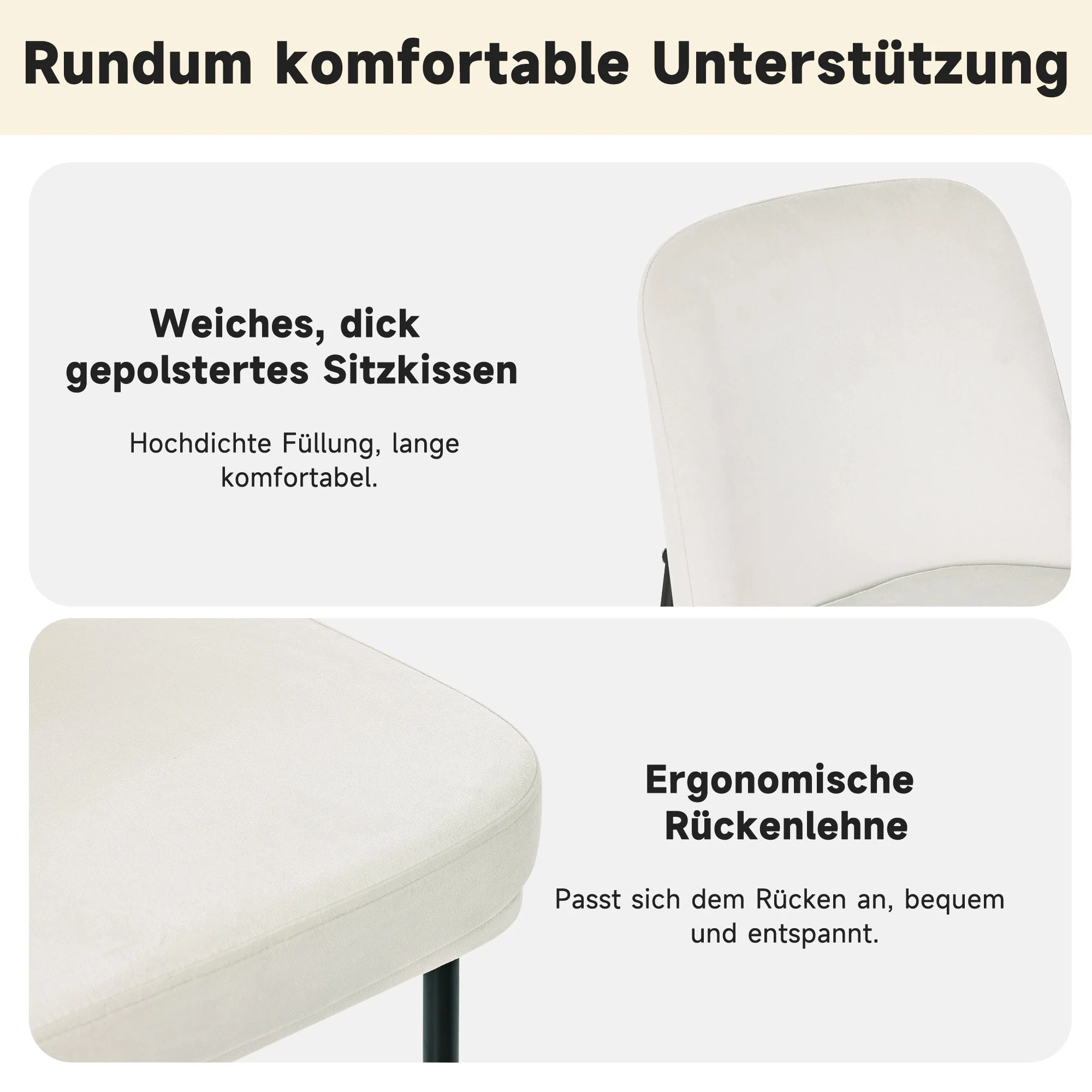 Dining Chairs Set of 6 Black Metal Legs Modern - Beige Velvet - Image 9