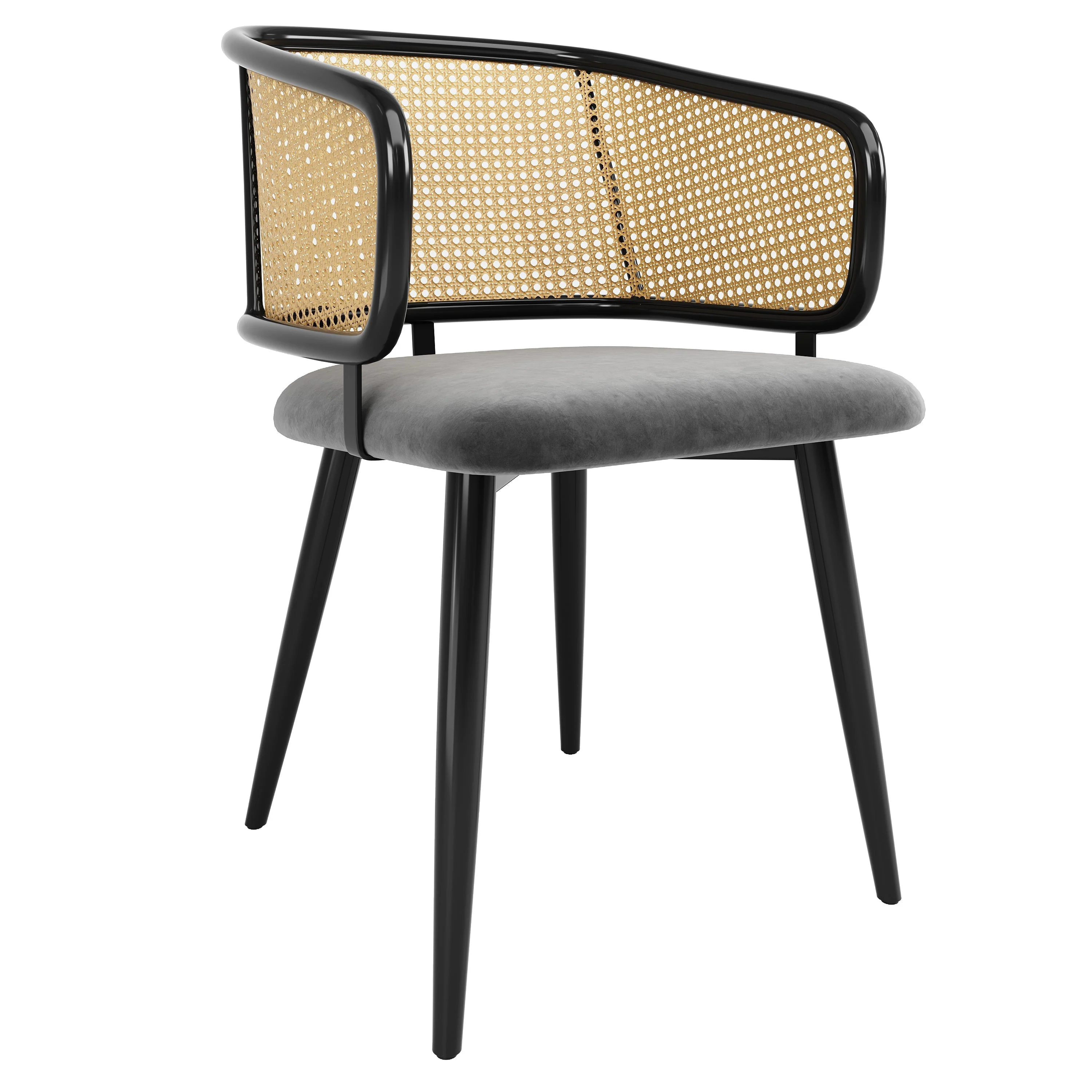 Dining Chairs Set of 6 Rattan Backrests Velvet Cushions Modern Style - Image 2