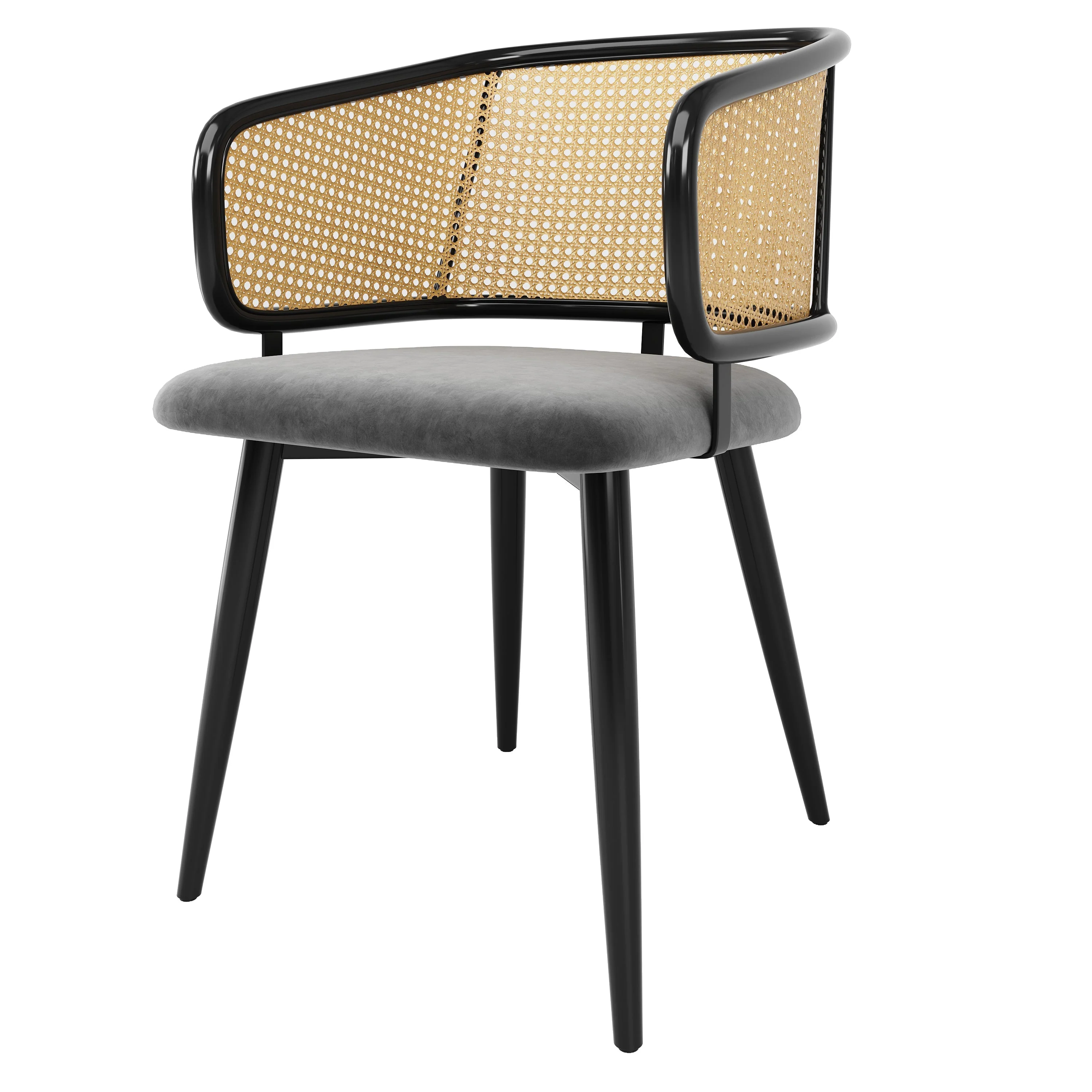 Dining Chairs Set of 6 Rattan Backrests Velvet Cushions Modern Style - Image 4