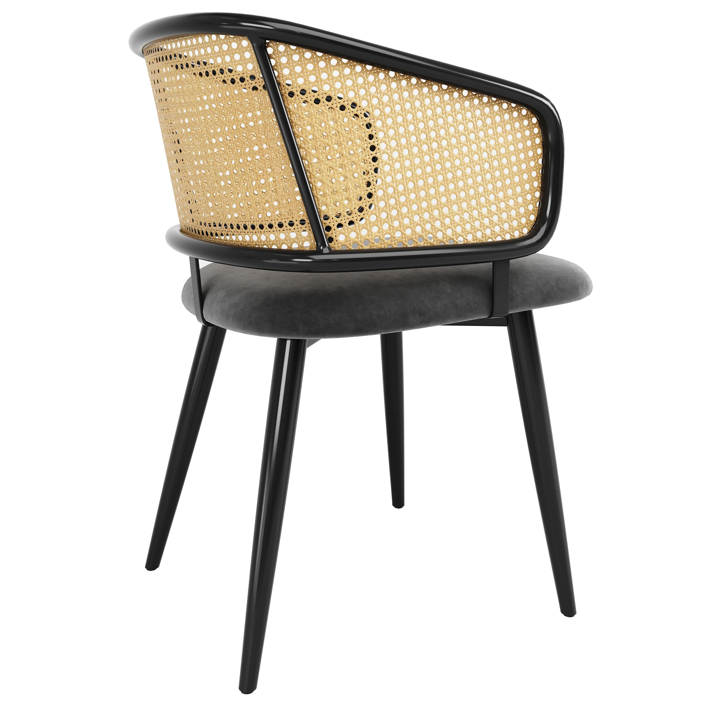 Dining Chairs Set of 6 Rattan Backrests Velvet Cushions Modern Style - Image 5