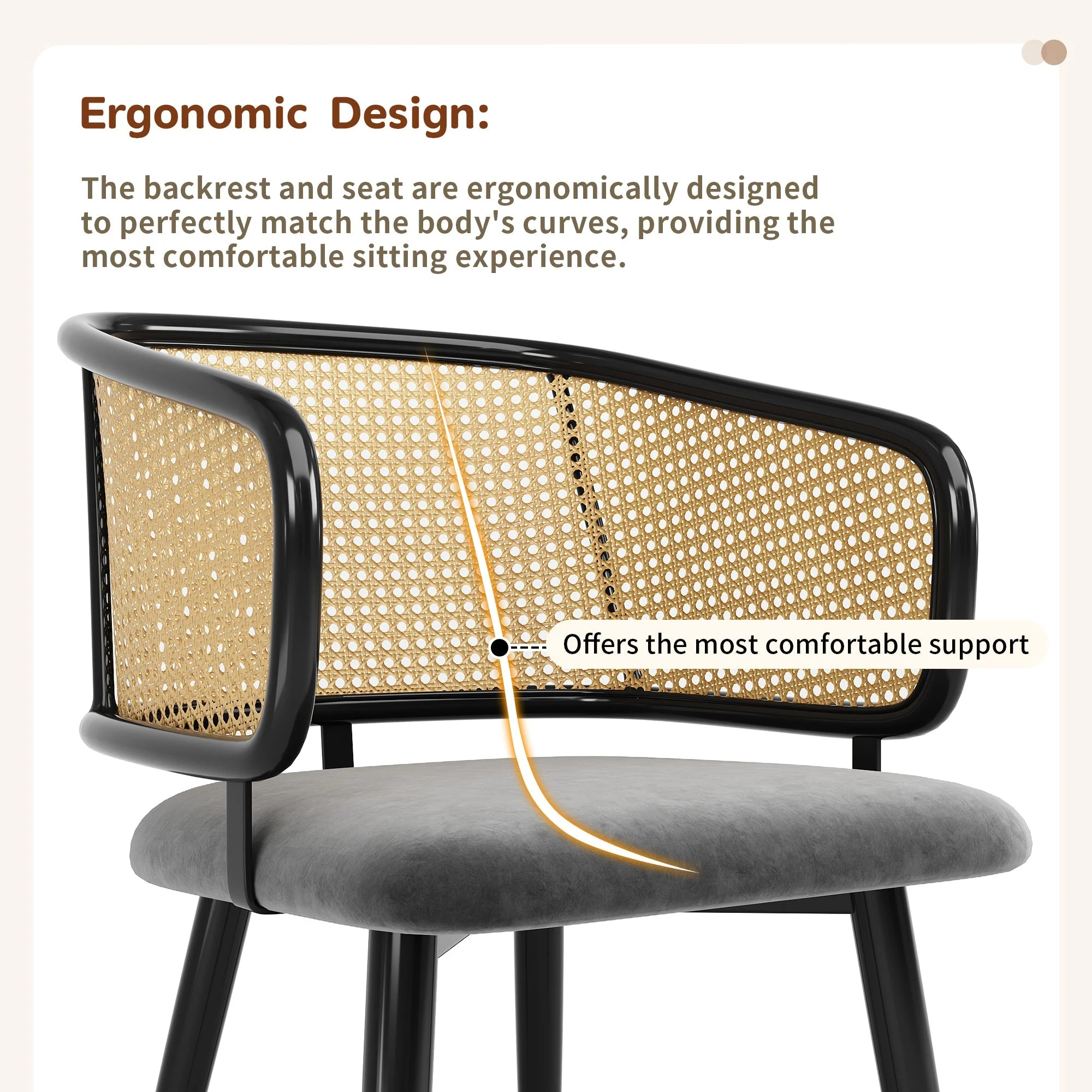 Dining Chairs Set of 6 Rattan Backrests Velvet Cushions Modern Style - Image 9
