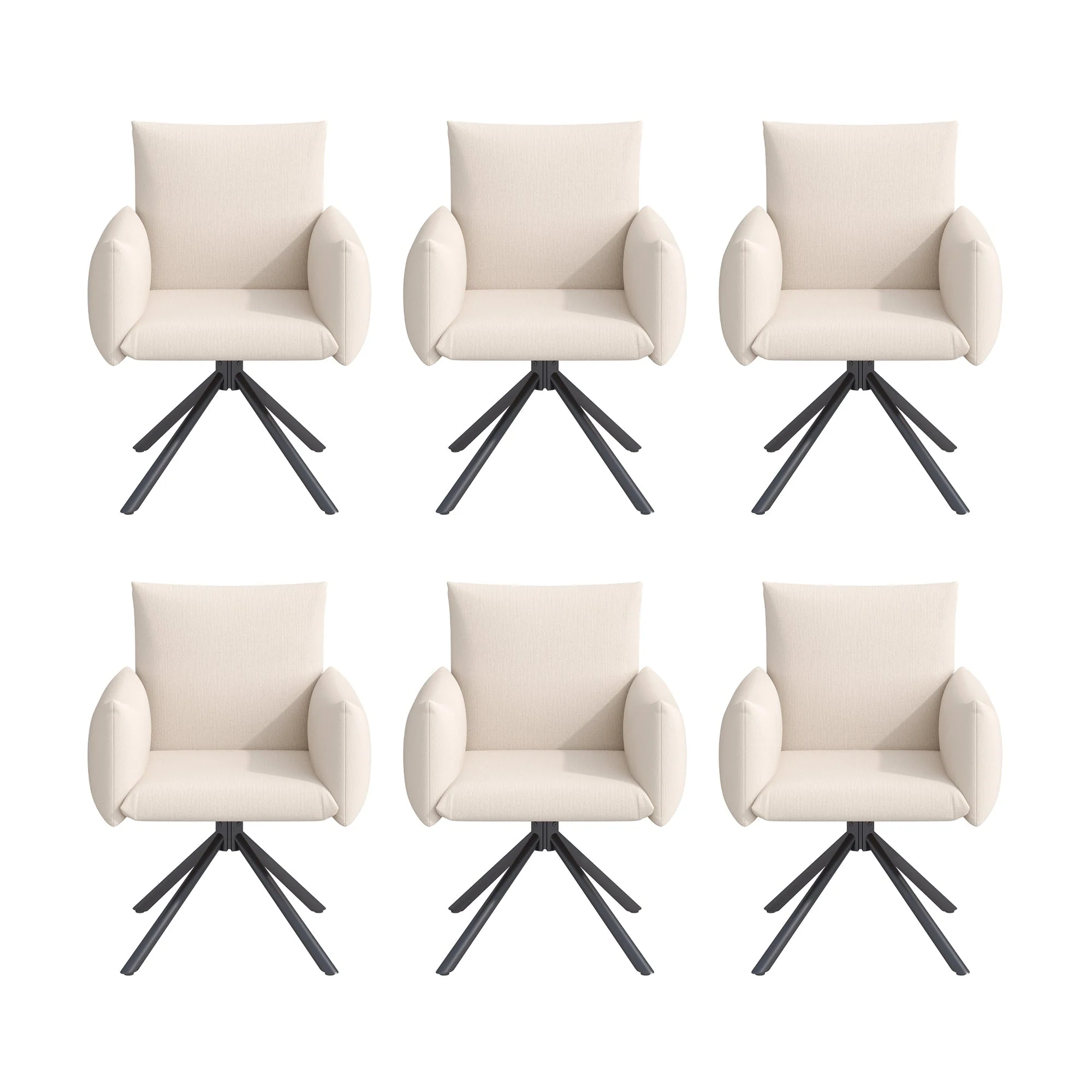 Dining Chairs Set of 6 Upholstered 360° Swivel Lumbar Support - Beige Linen - Image 10