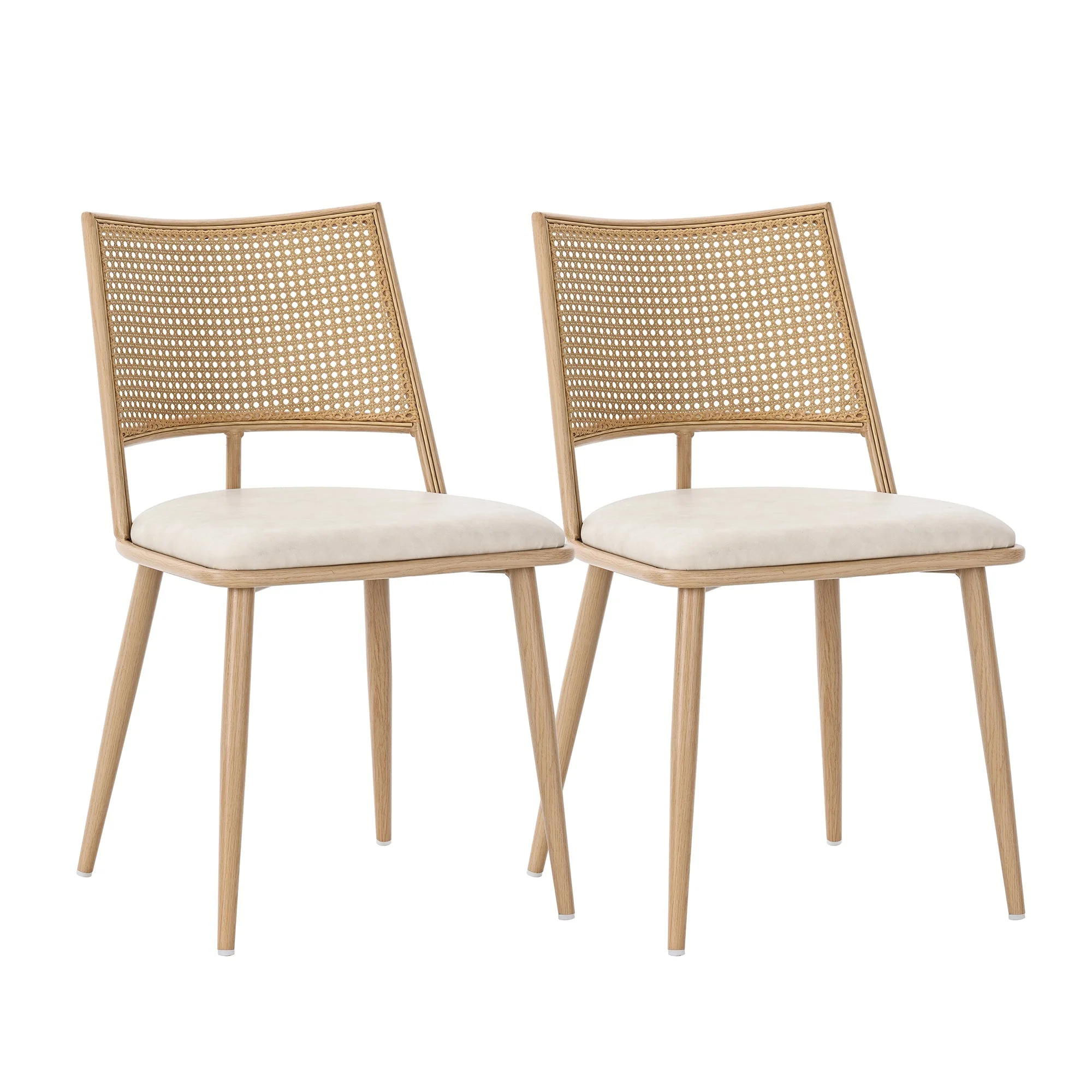 Dining Chairs Set of 6 with PU Seat and Rattan Backrest, Beige - Image 9
