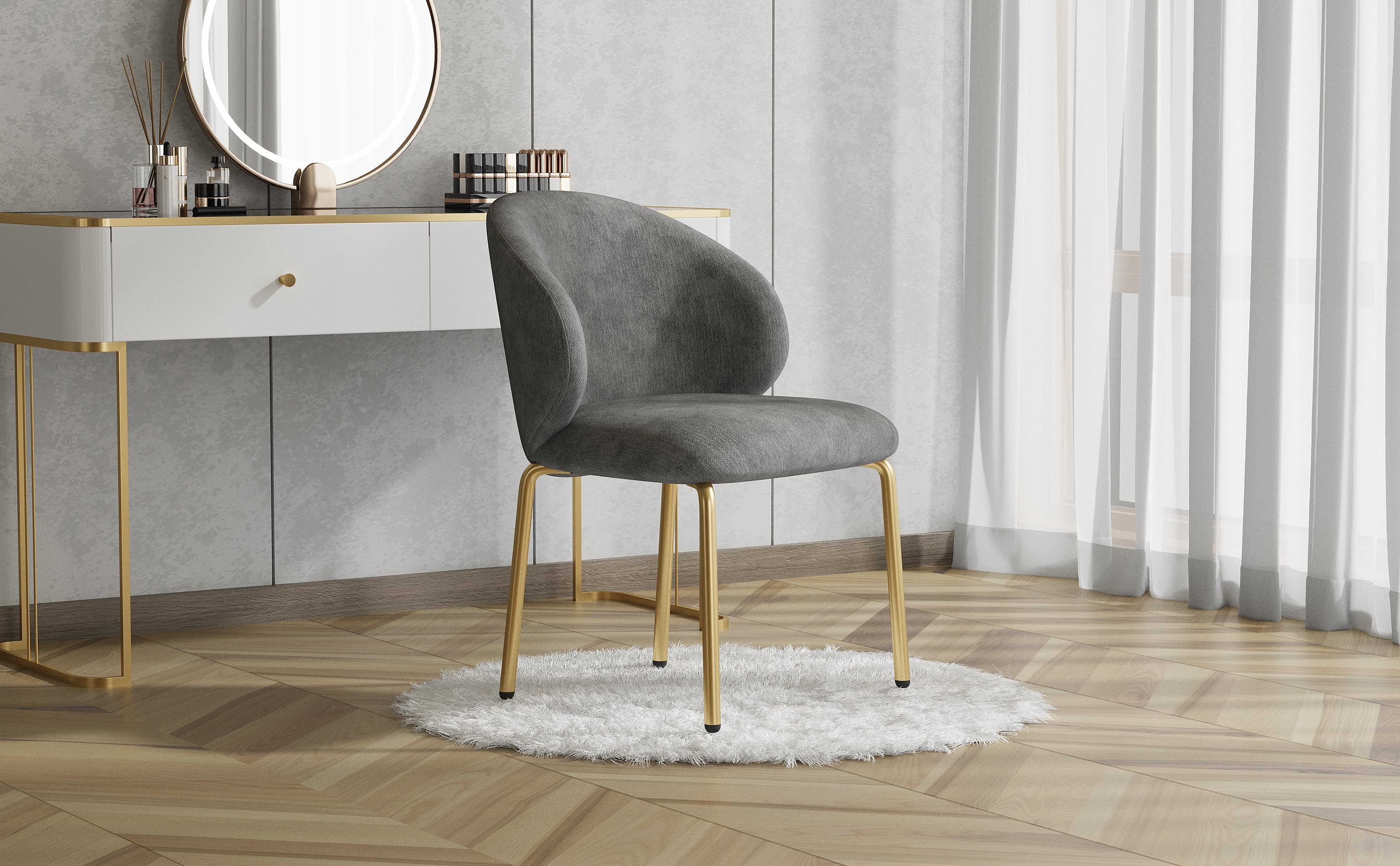 Dining/Lounge Chair Gold Legs Chenille Grey - Image 3