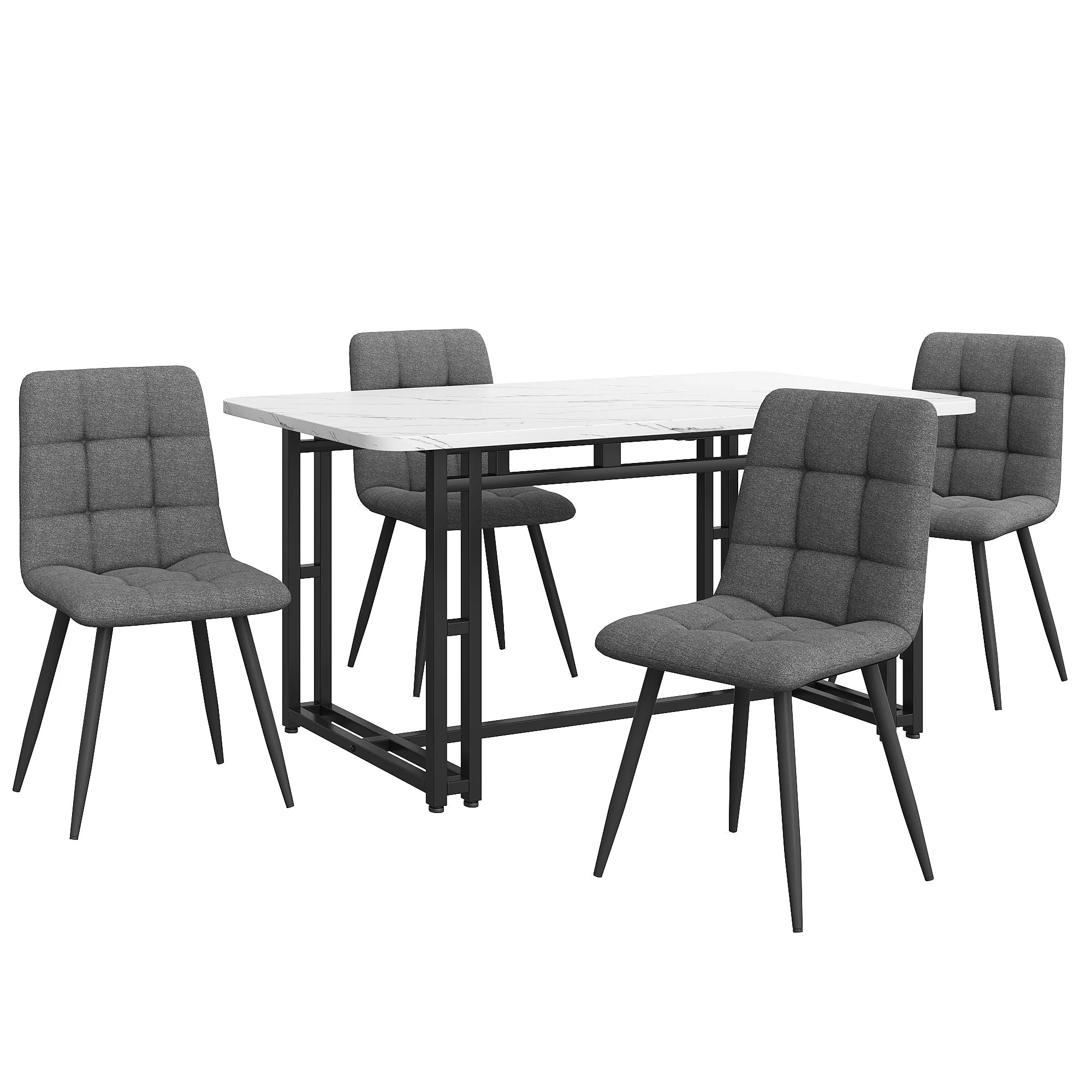Dining Set 140x80cm Modern Kitchen Table 4 Chairs Black/Dark Grey Linen - Image 4