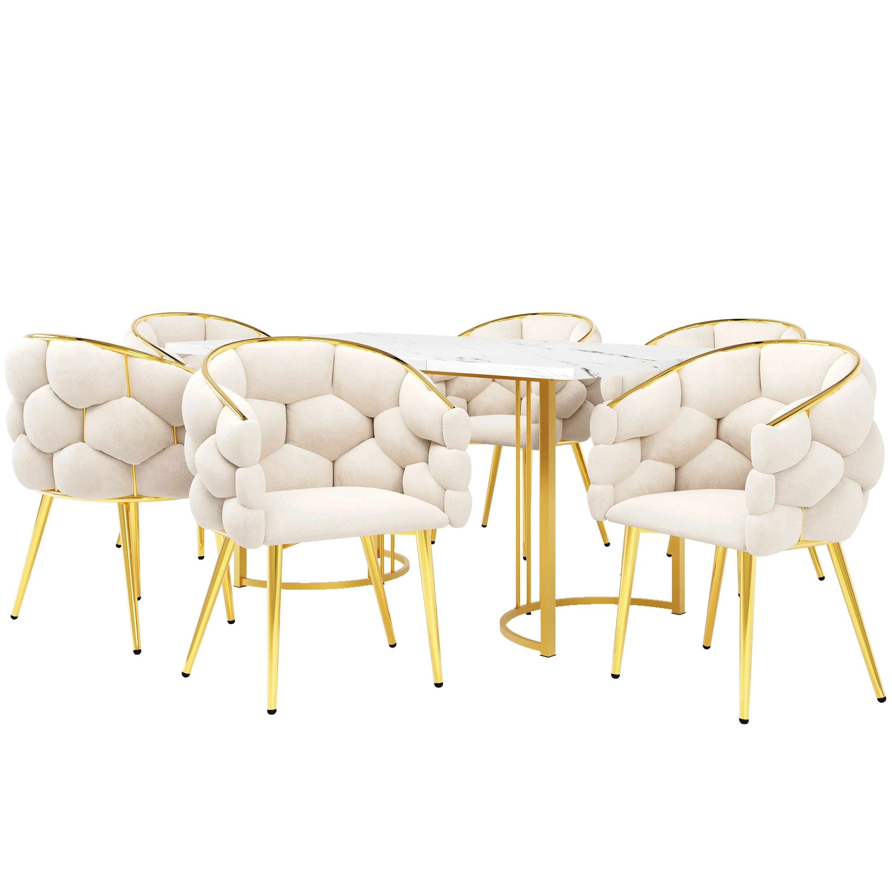 Dining Set 140x80cm Table 6 Chairs Marble Pattern - Gold Legs - Image 2