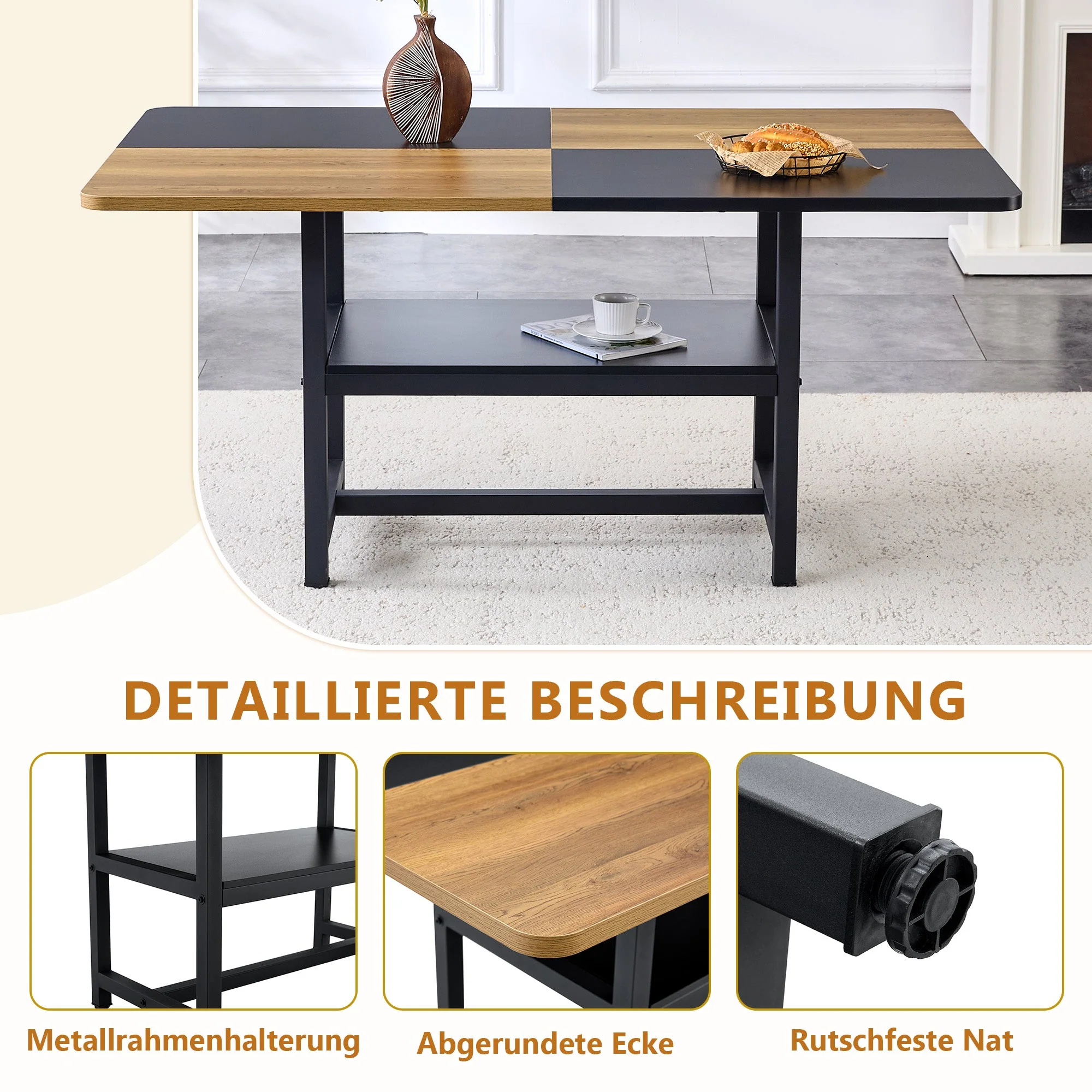 Dining Set 160cm Rectangular Storage 4 PU Chairs - Warm Grey - Image 10