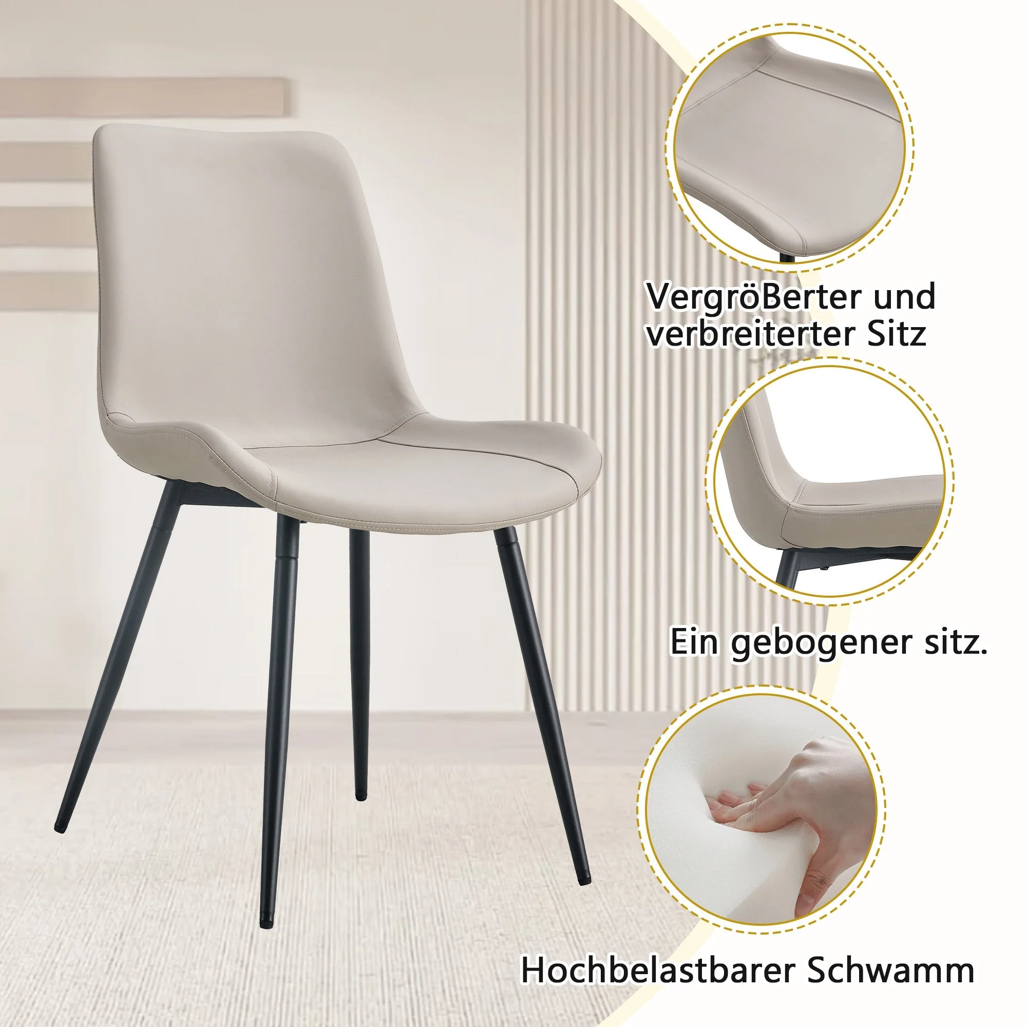 Dining Set 160cm Rectangular Storage 4 PU Chairs - Warm Grey - Image 7