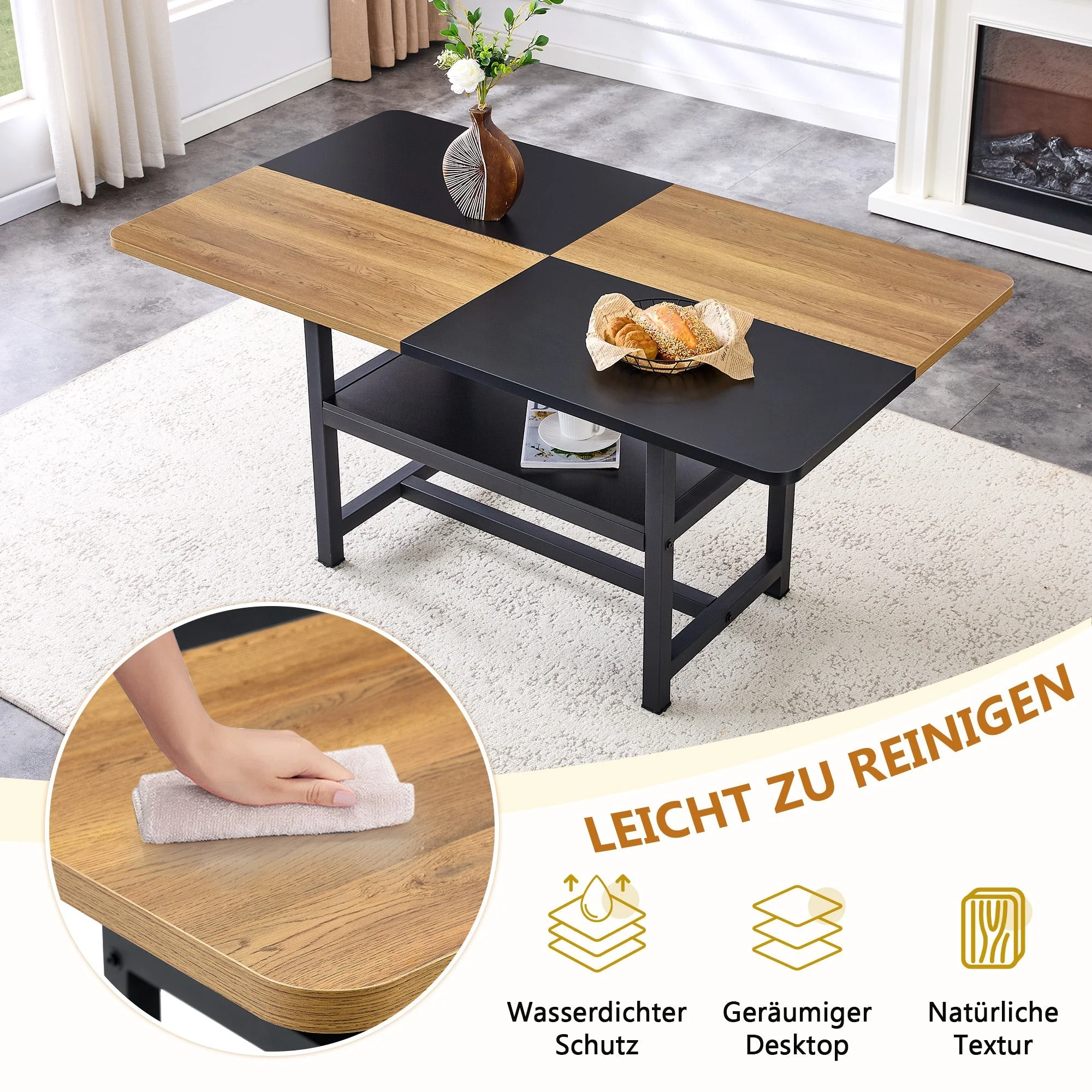 Dining Set 160cm Rectangular Storage 4 PU Chairs - Warm Grey - Image 8