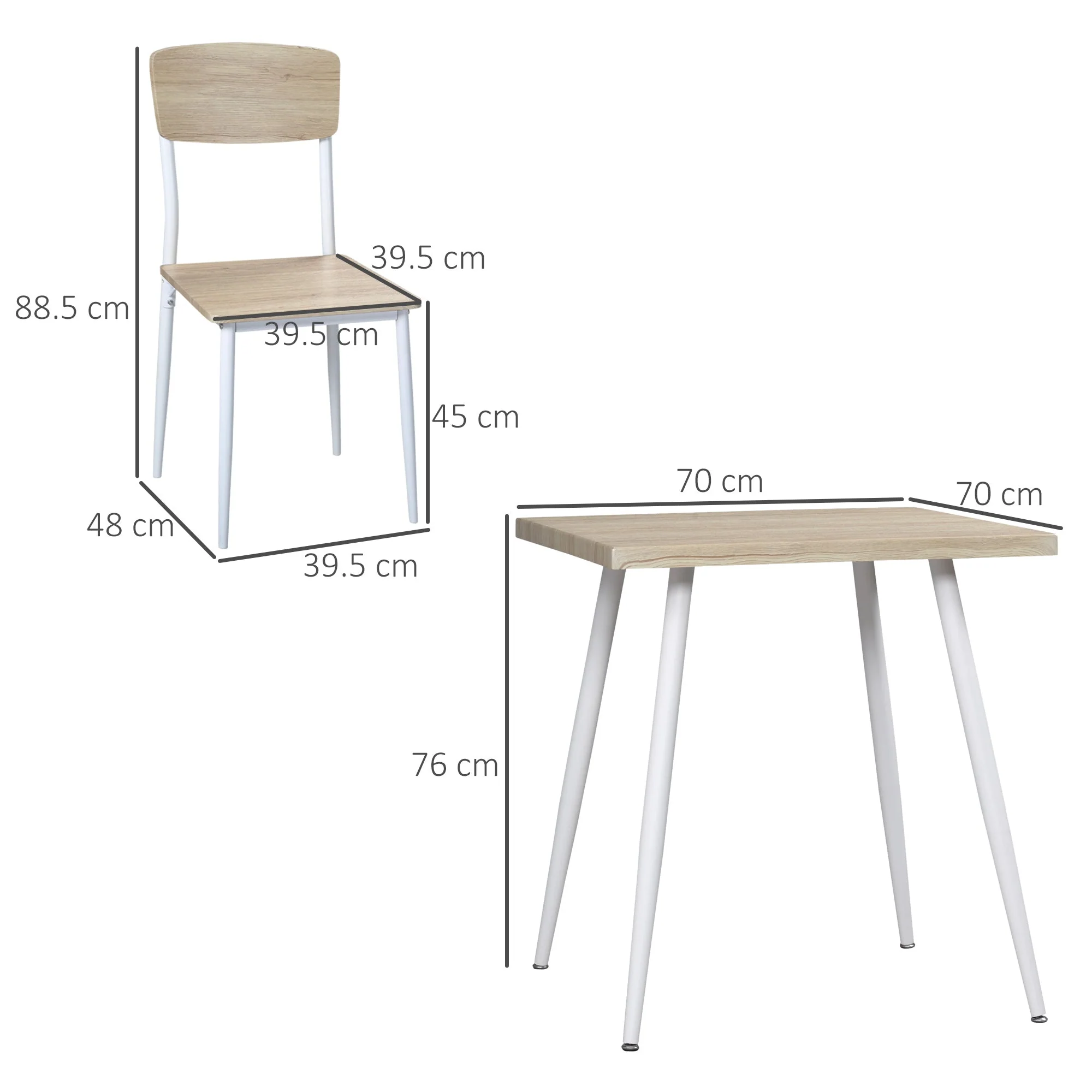 Dining Set 3-Piece 1 Table 2 Chairs MDF Metal Natural Wood Grain/White - Image 3