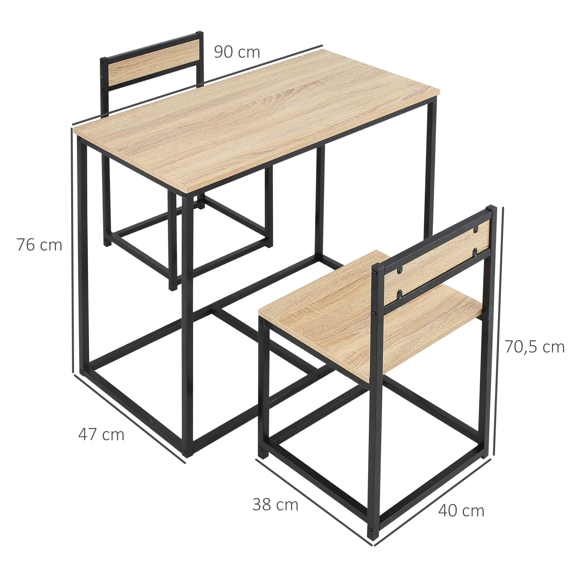 Dining Set 3-Piece 2 Chairs Small Spaces, Oak - Image 3